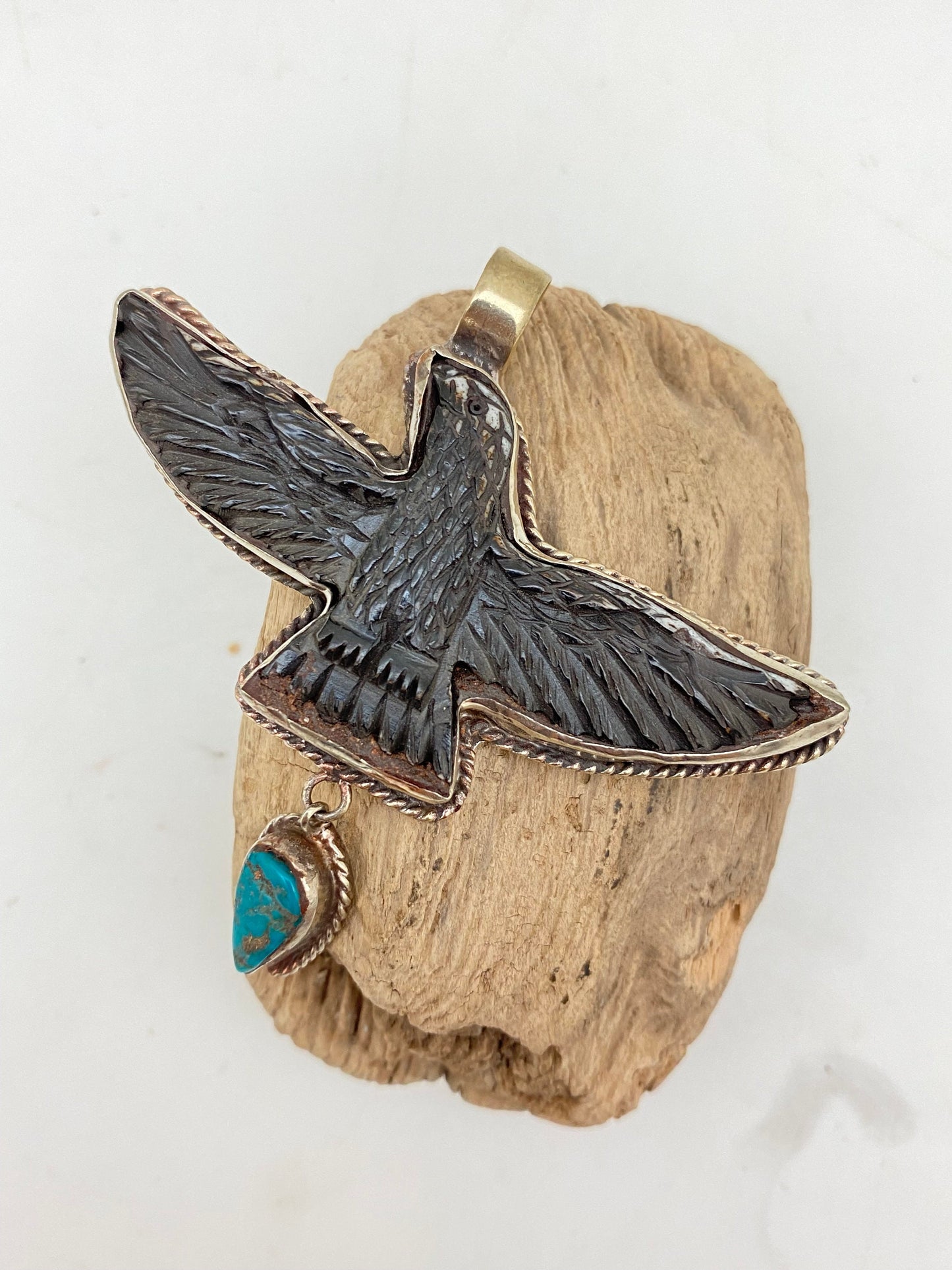 eagle pendant,bird pendant,turquoise, handcrafted,tibetan silver, bone carved, ethnic design,Tibetan design,Himalayan,Nepalese