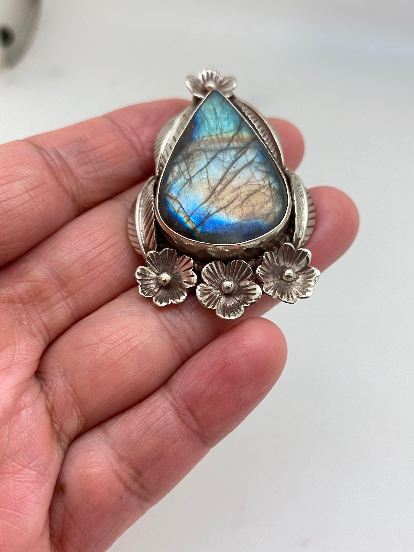labradorite pendant set with floral Tibetan silver, handcrafted,himalayan,Nepalese,tibetan design