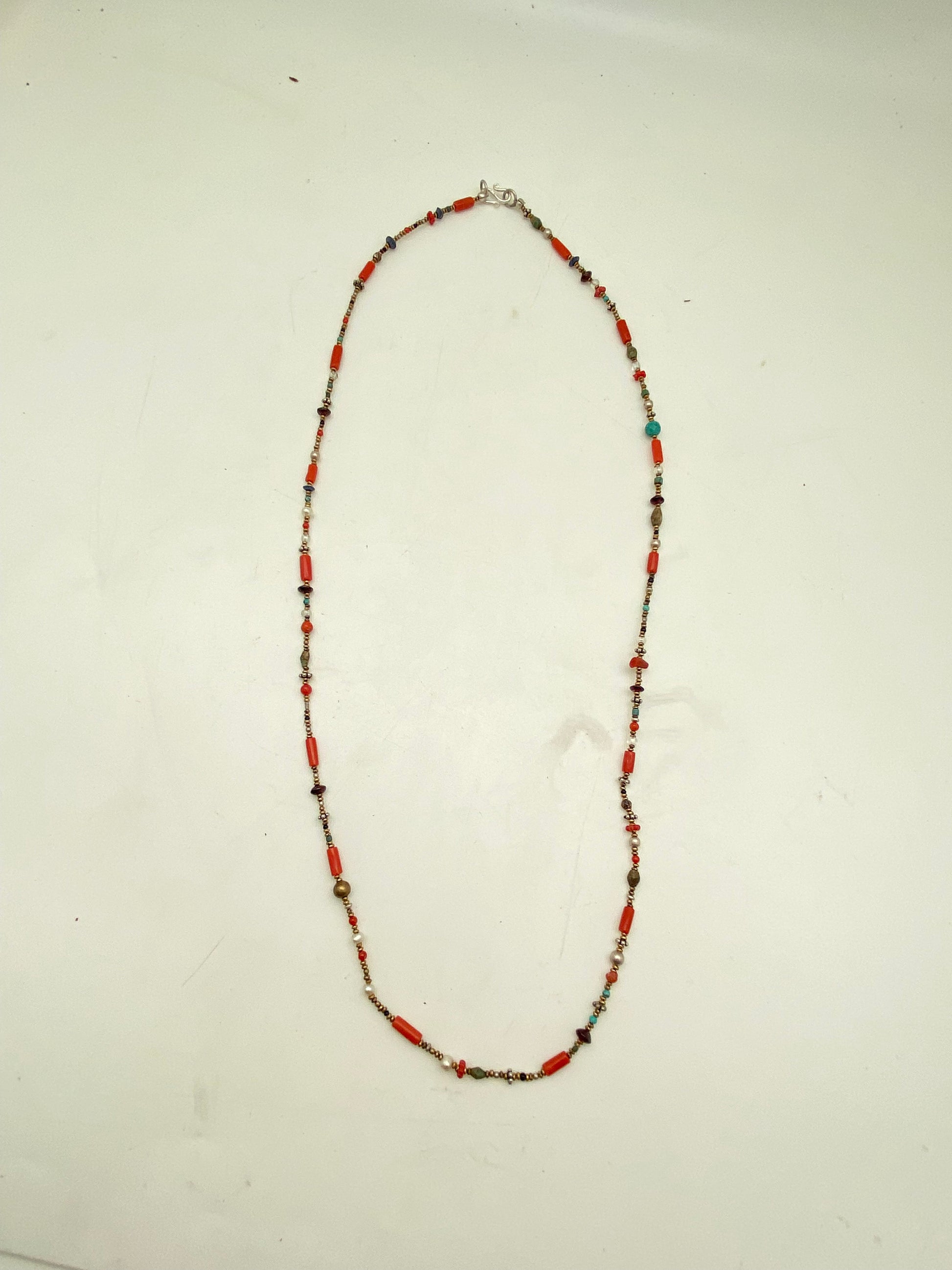 natural turquoise, coral,lapis,agate beads mala,necklace,sterling silver,tibetan turquoise,Himalayan,Nepalese,