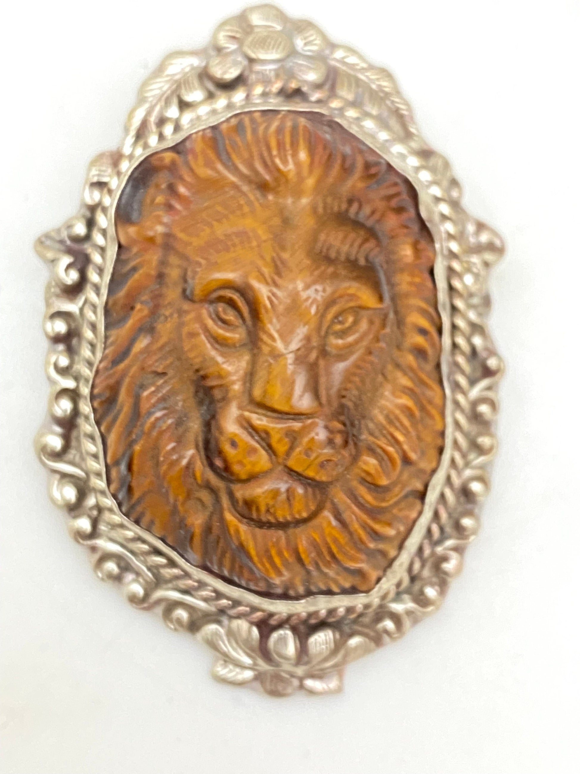 Tiger eye carved Lion pendant,animal pendant, handcrafted,tibetan silver,Himalayan,Nepalese,natural stone
