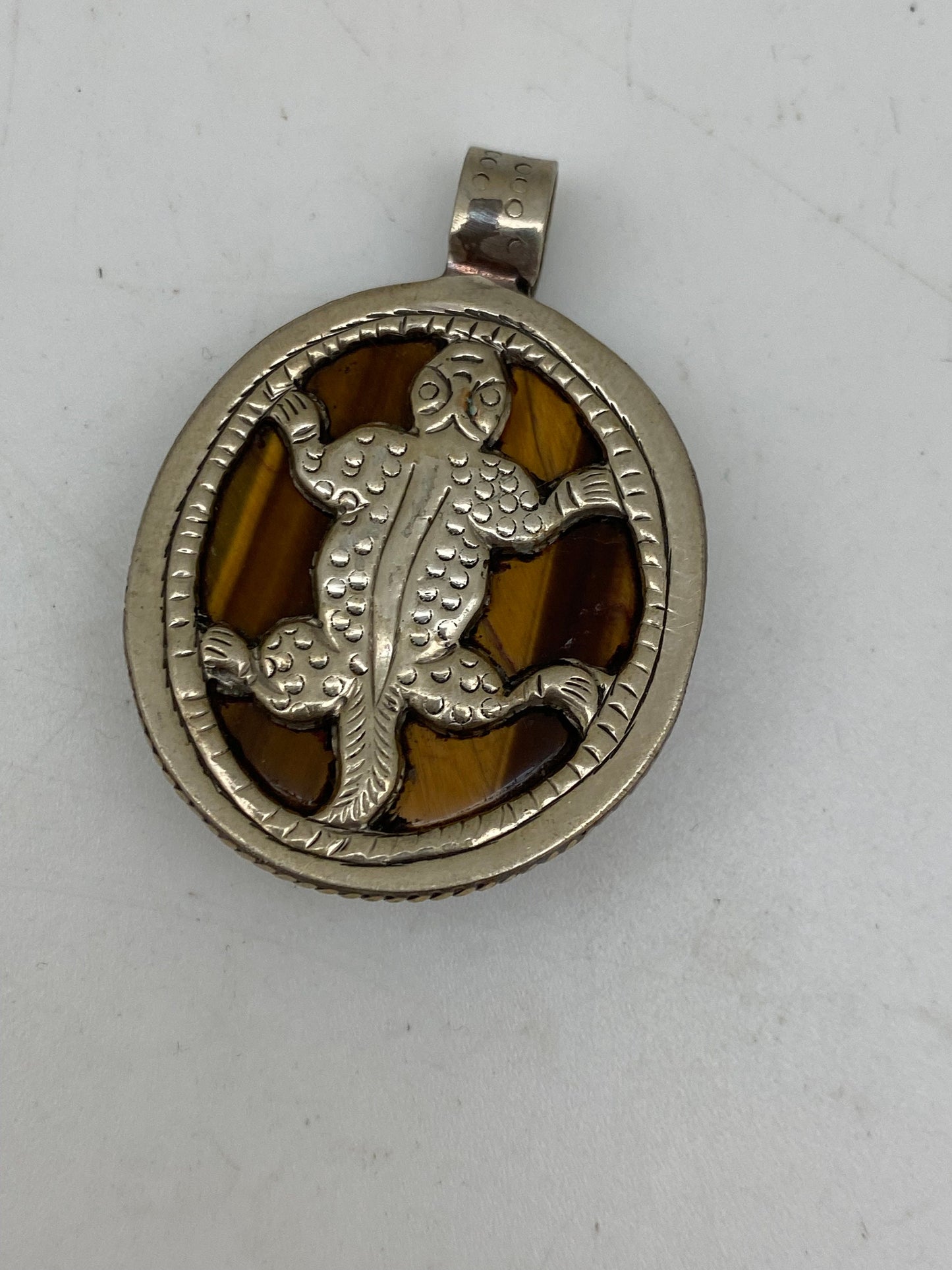tiger eye carved lion pendant, tibetan silver, handcrafted,himalayan,Nepalese,