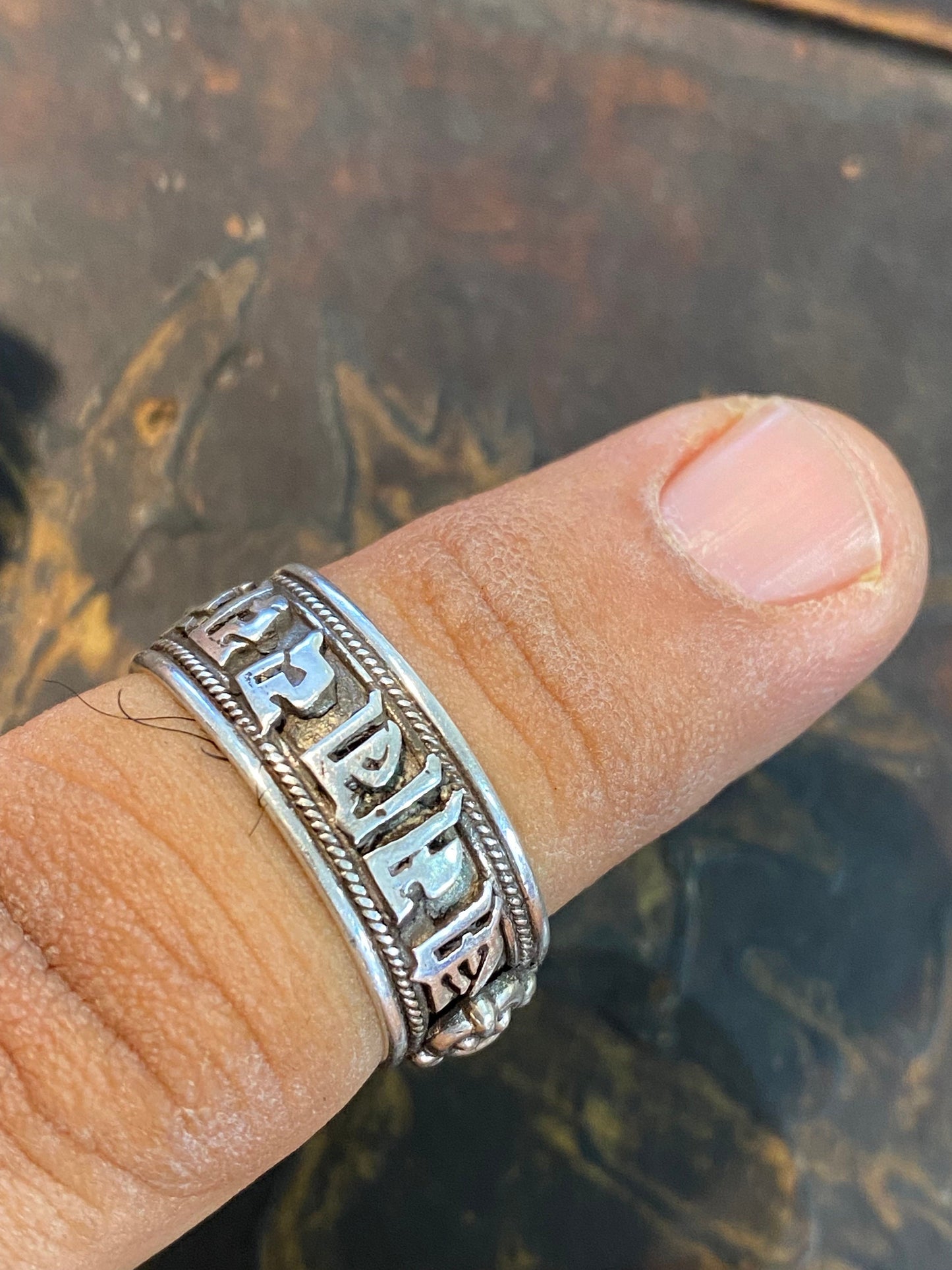 Buddha mantra ring , om mani padme hung , sterling silver, master handcrafted,adjustable