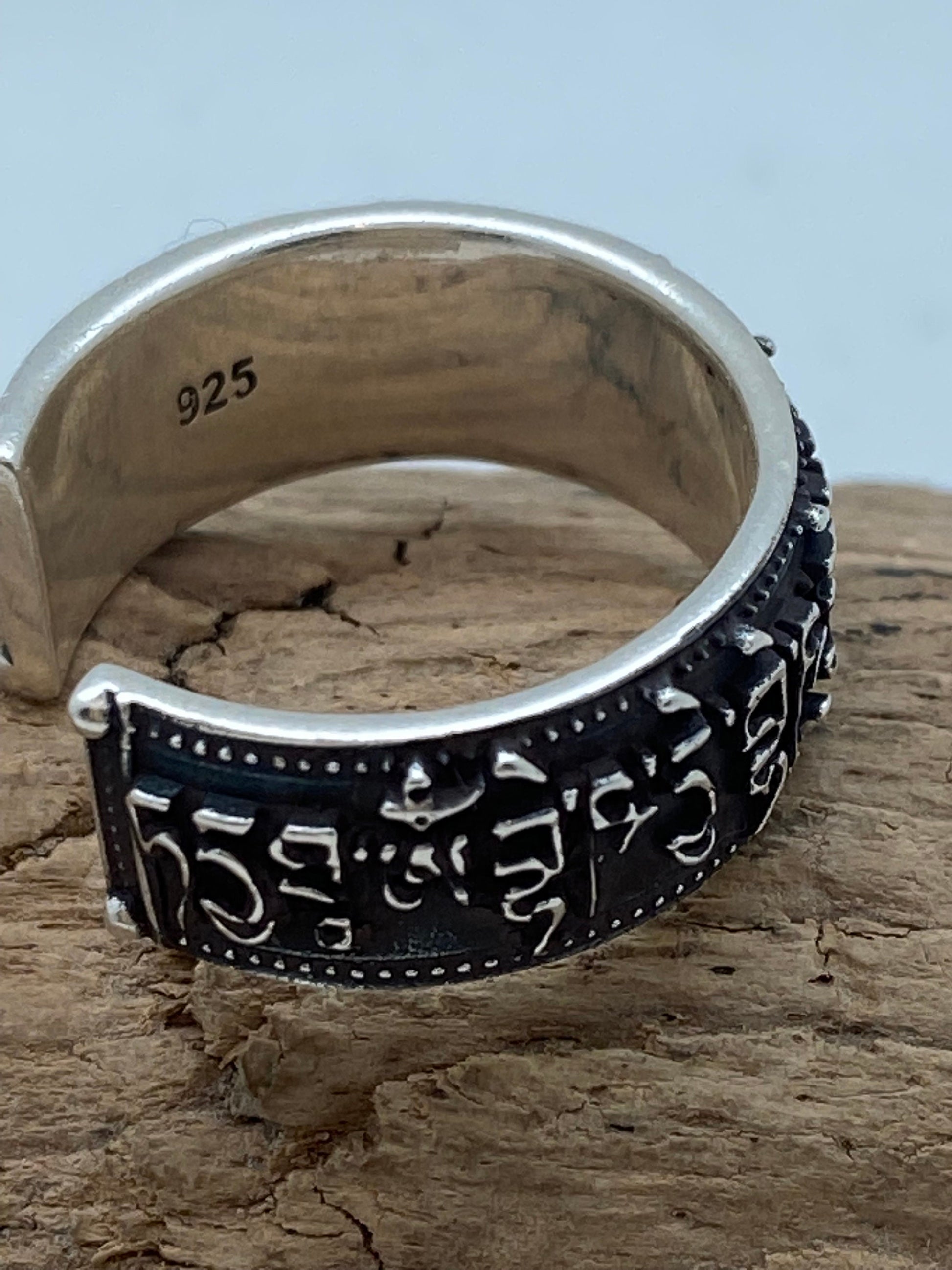 Handcrafted Sterling Silver Medicine Buddha Mantra Ring