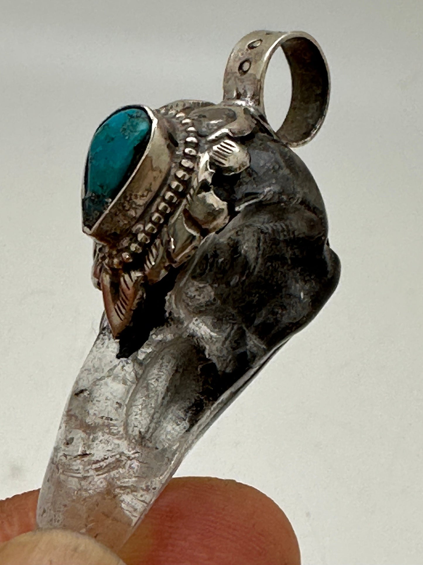 Crystal crow pendant, crow skull , handcrafted quartz crystal, natural turquoise with Tibetan silver