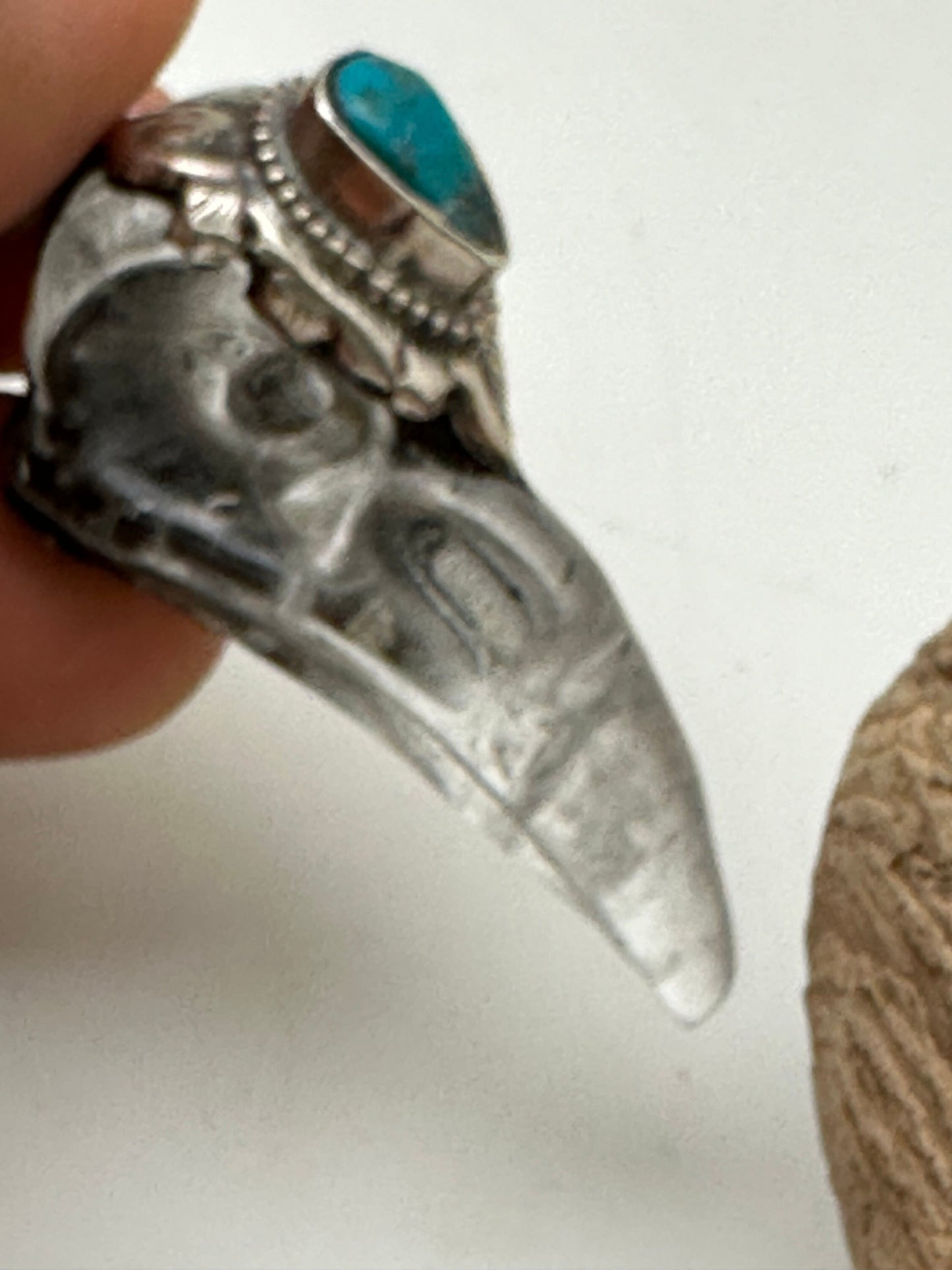 Crystal crow pendant, crow skull , handcrafted quartz crystal, natural turquoise with Tibetan silver