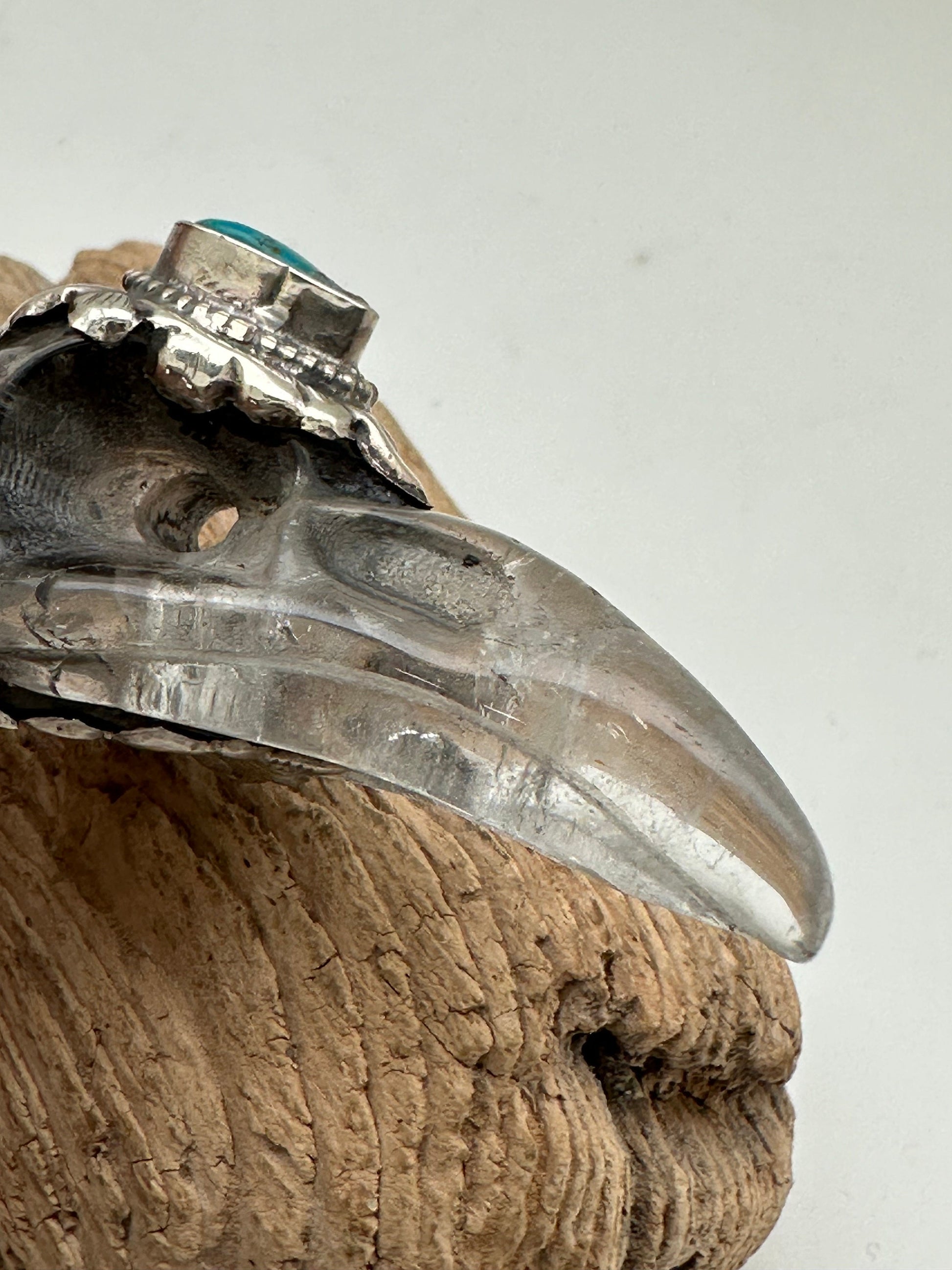 Crystal crow pendant, crow skull , handcrafted quartz crystal, natural turquoise with Tibetan silver