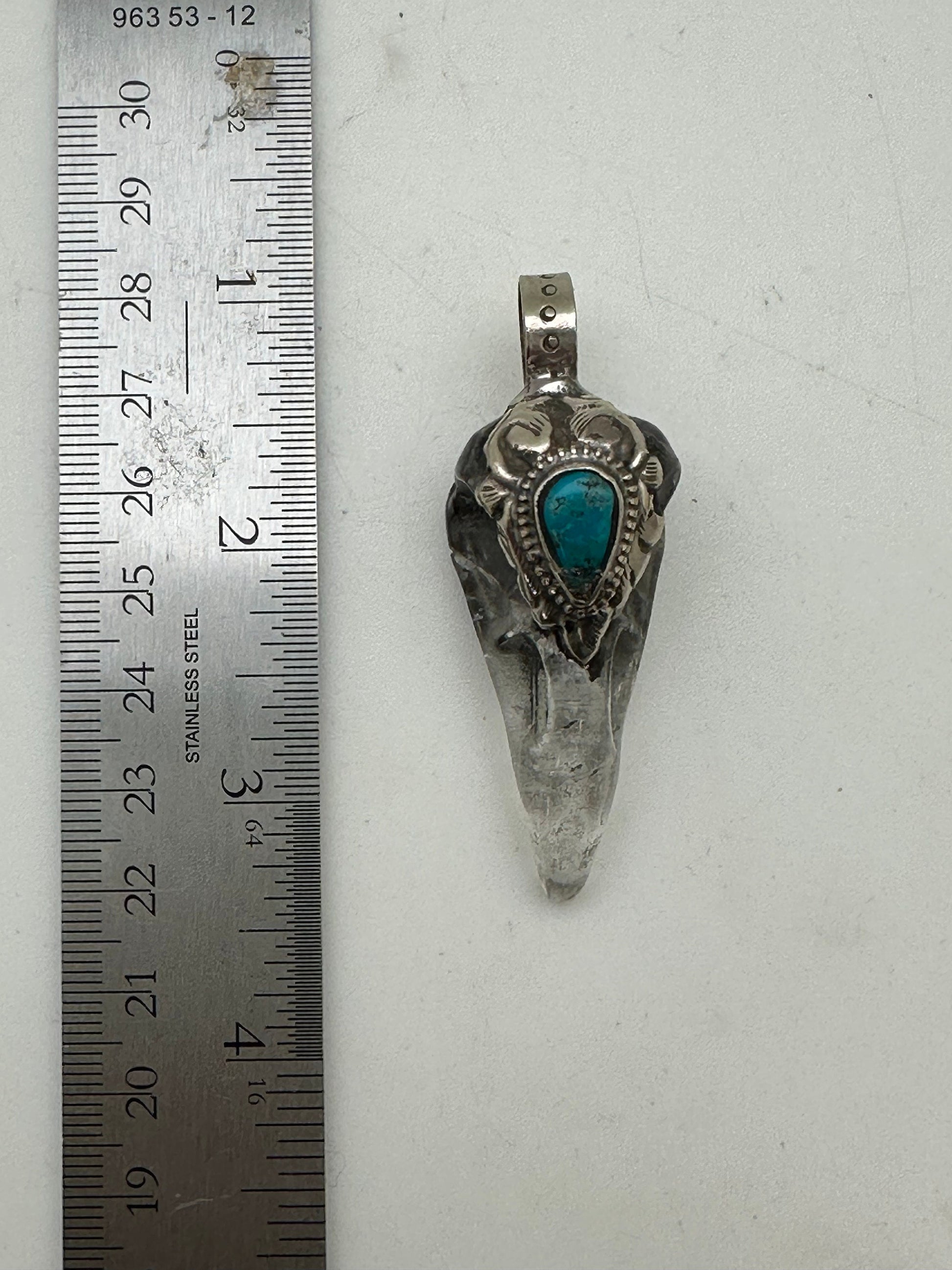 Crystal crow pendant, crow skull , handcrafted quartz crystal, natural turquoise with Tibetan silver