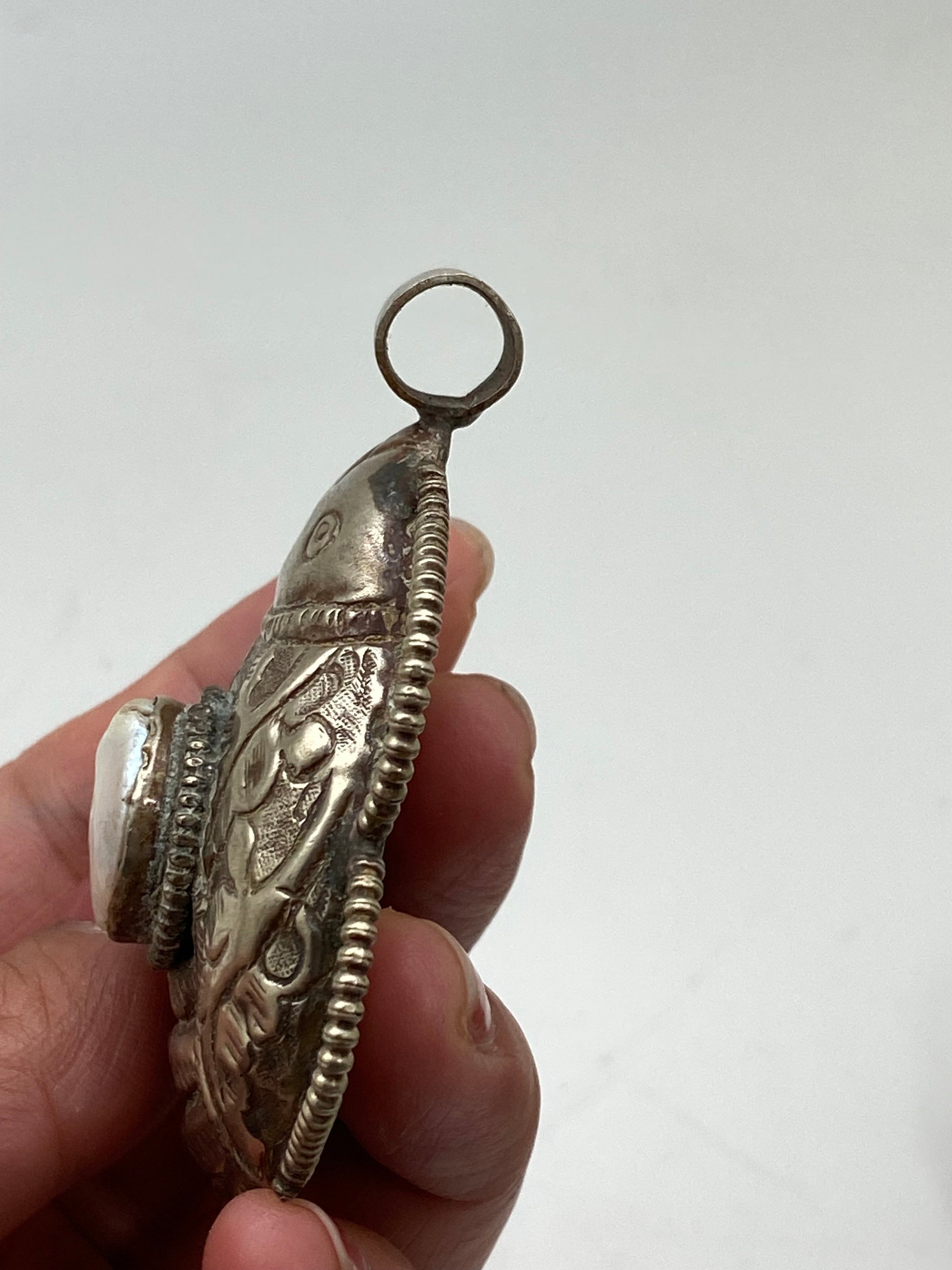 Scarab pendant, pearl, tibetansilver, handcrafted,ethnic design,Himalayan Nepalese