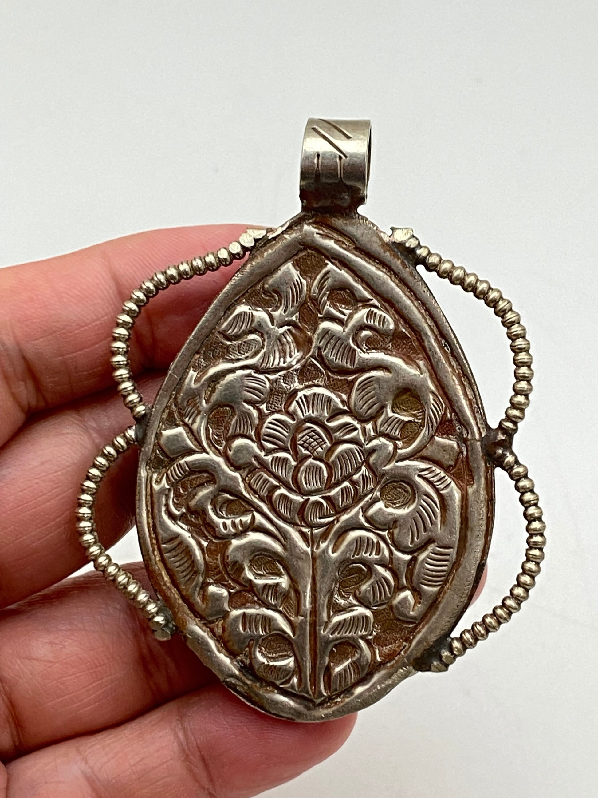 Scarab pendant, pearl, tibetansilver, handcrafted,ethnic design,Himalayan Nepalese