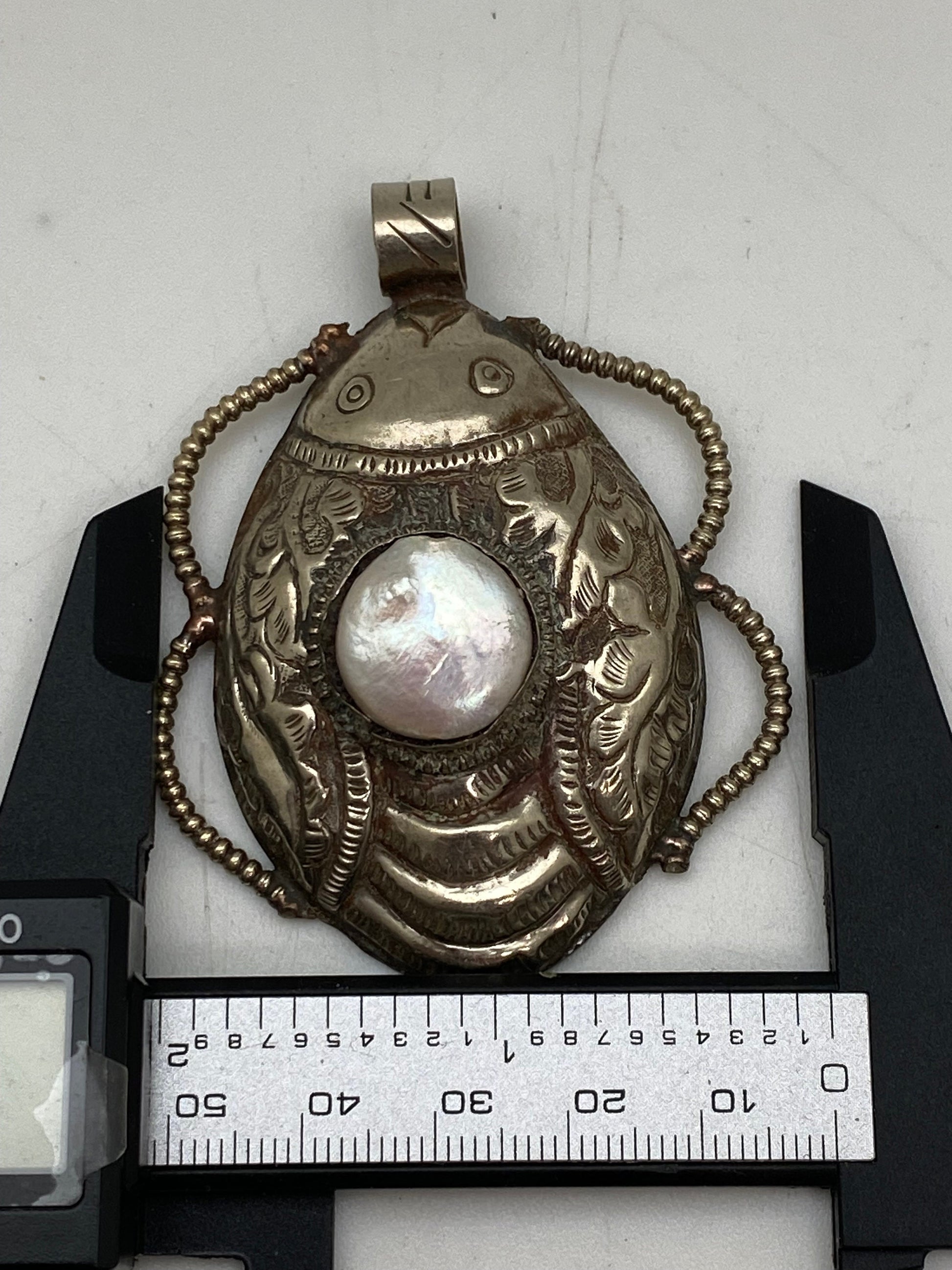 Scarab pendant, pearl, tibetansilver, handcrafted,ethnic design,Himalayan Nepalese