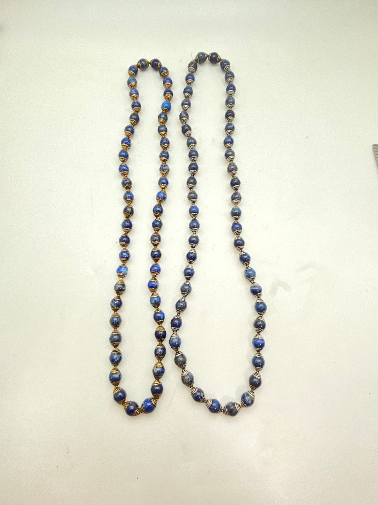 lapis bead mala brass capped, tibetan silver capped, jewelry making beads, handcrafted,tibetan silver,Nepal bead,10mm bead