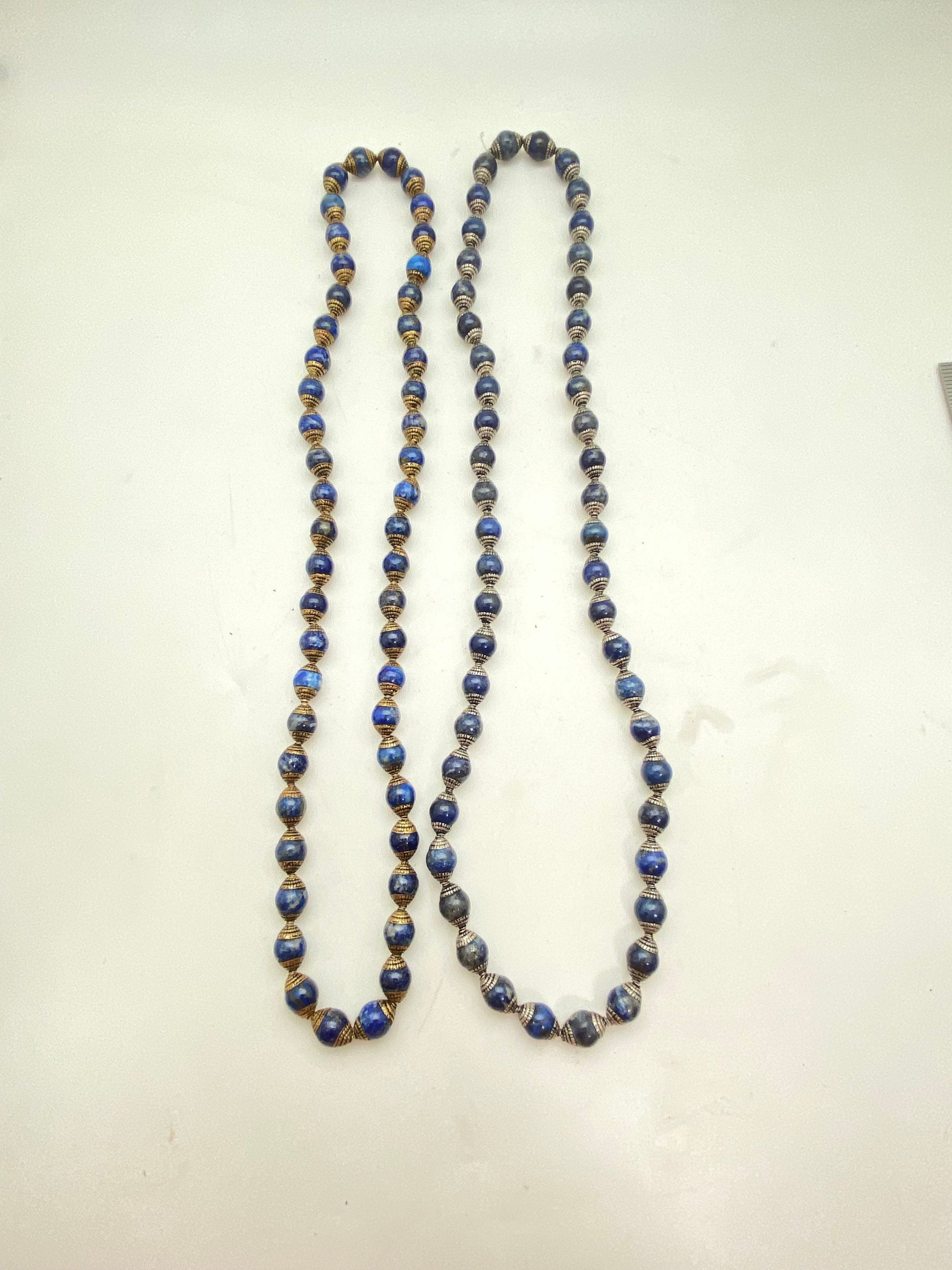 lapis bead mala brass capped, tibetan silver capped, jewelry making beads, handcrafted,tibetan silver,Nepal bead,10mm bead
