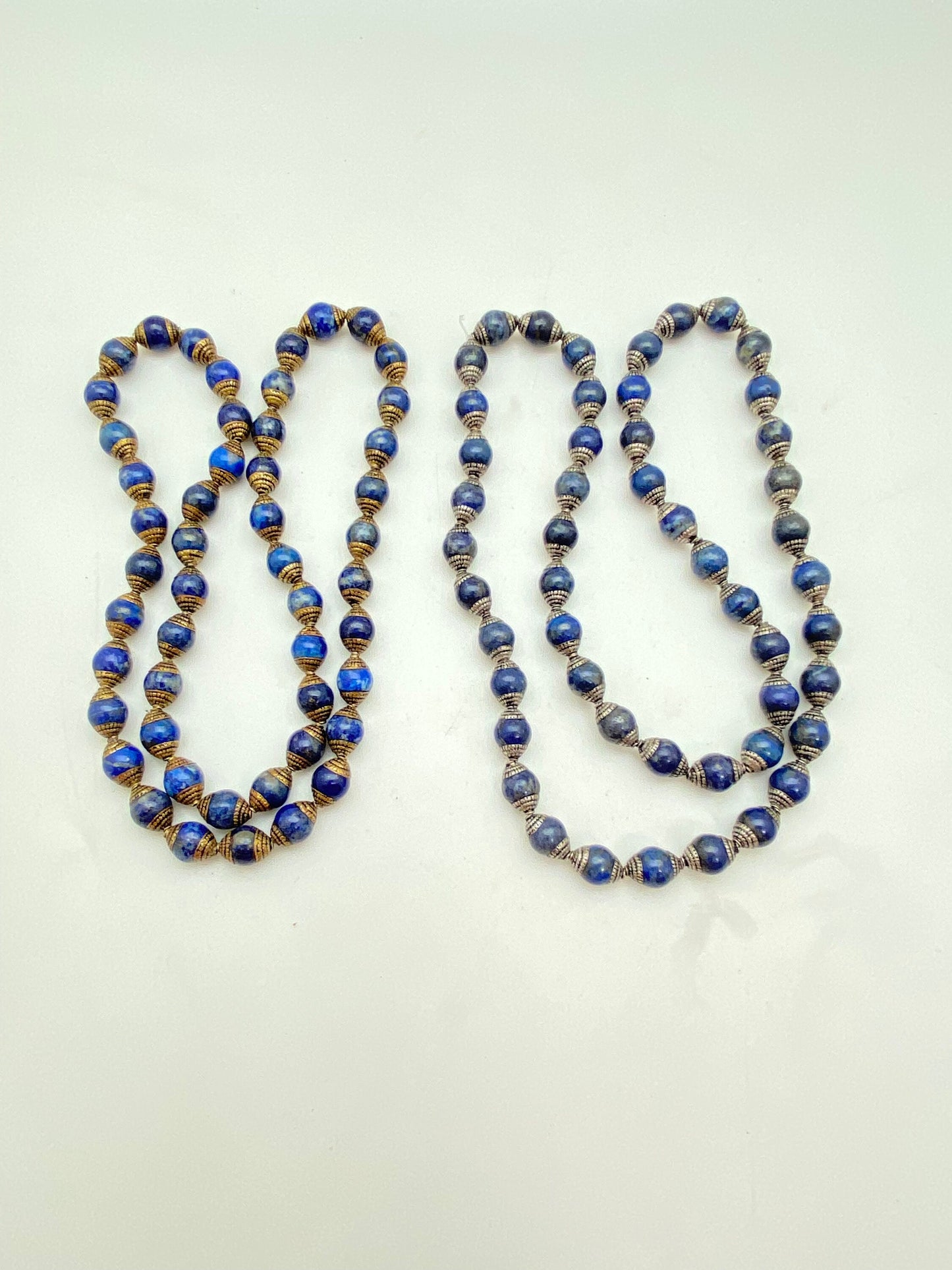 lapis bead mala brass capped, tibetan silver capped, jewelry making beads, handcrafted,tibetan silver,Nepal bead,10mm bead