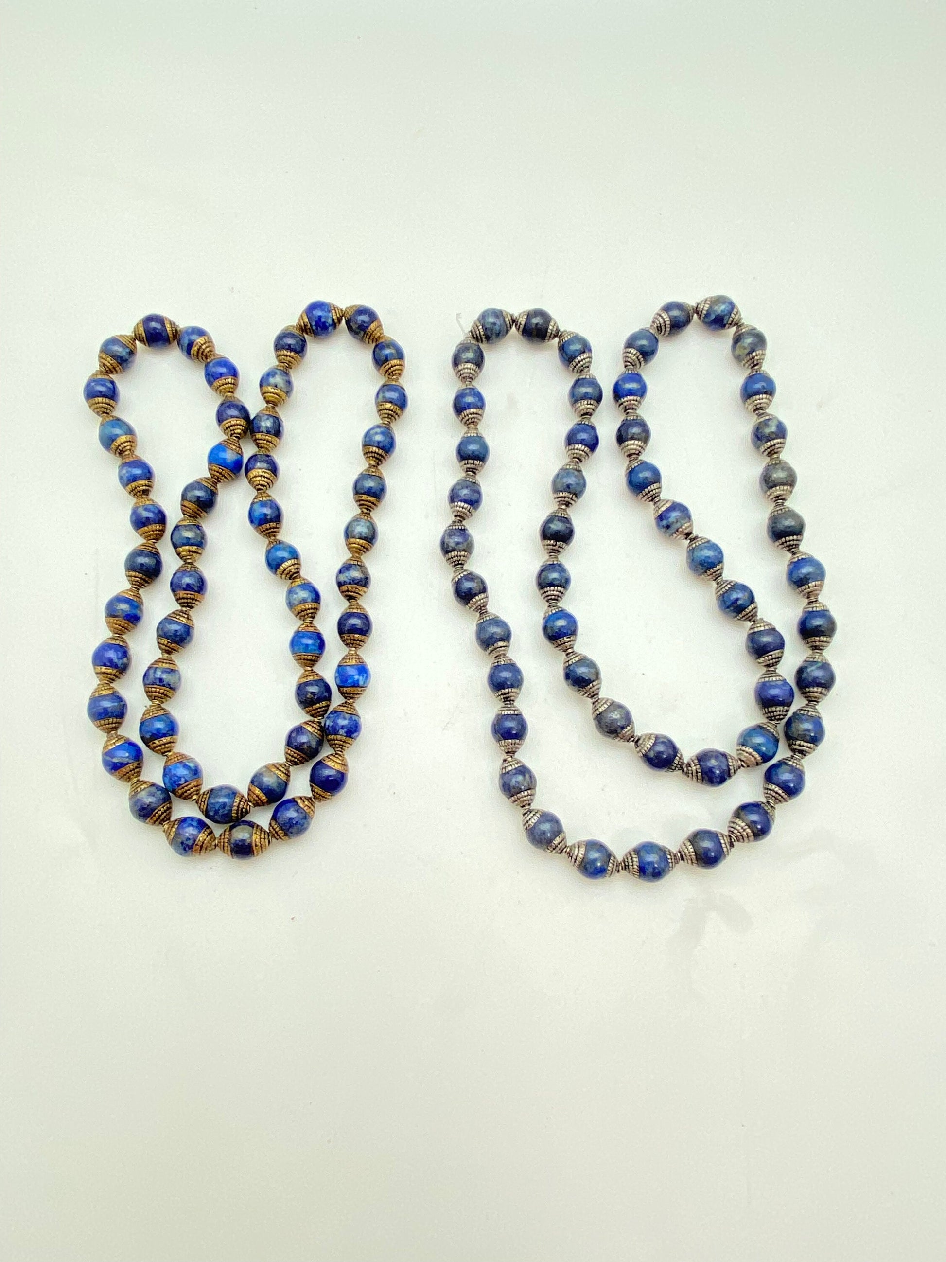 lapis bead mala brass capped, tibetan silver capped, jewelry making beads, handcrafted,tibetan silver,Nepal bead,10mm bead