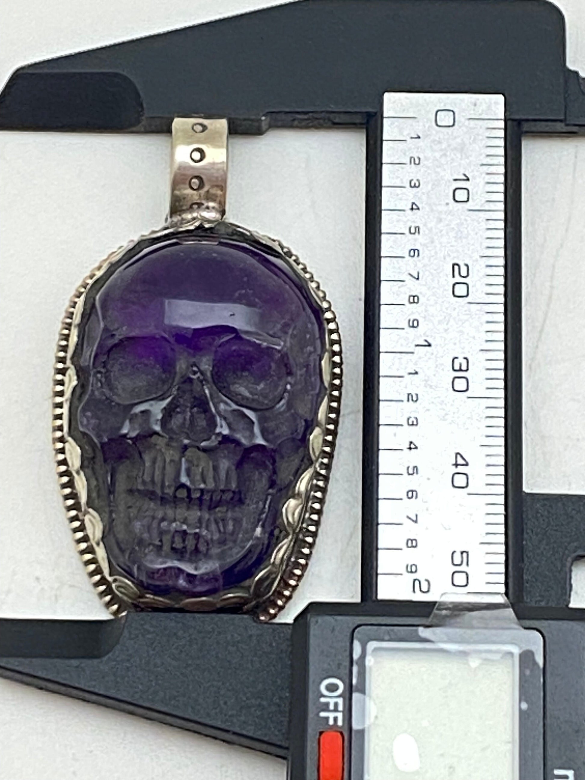 Amethyst carved skull pendant, handcrafted, hand carved,Tibetan silver,Himalayan, Nepalese