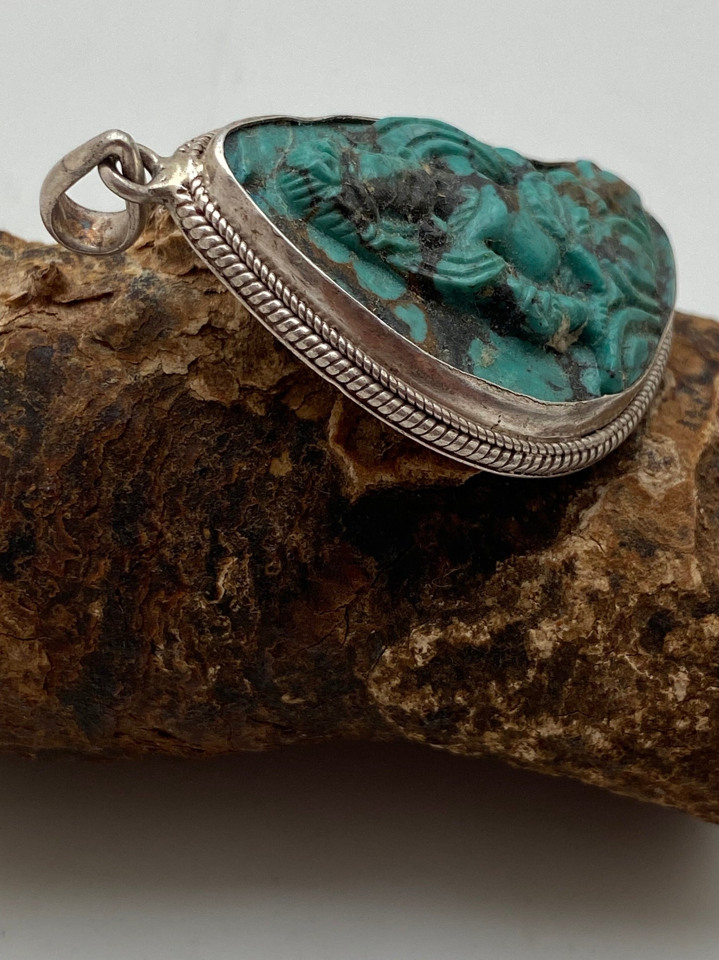 Handcrafted Turquoise Zambala Pendant: Sterling Silver Tibetan Amulet