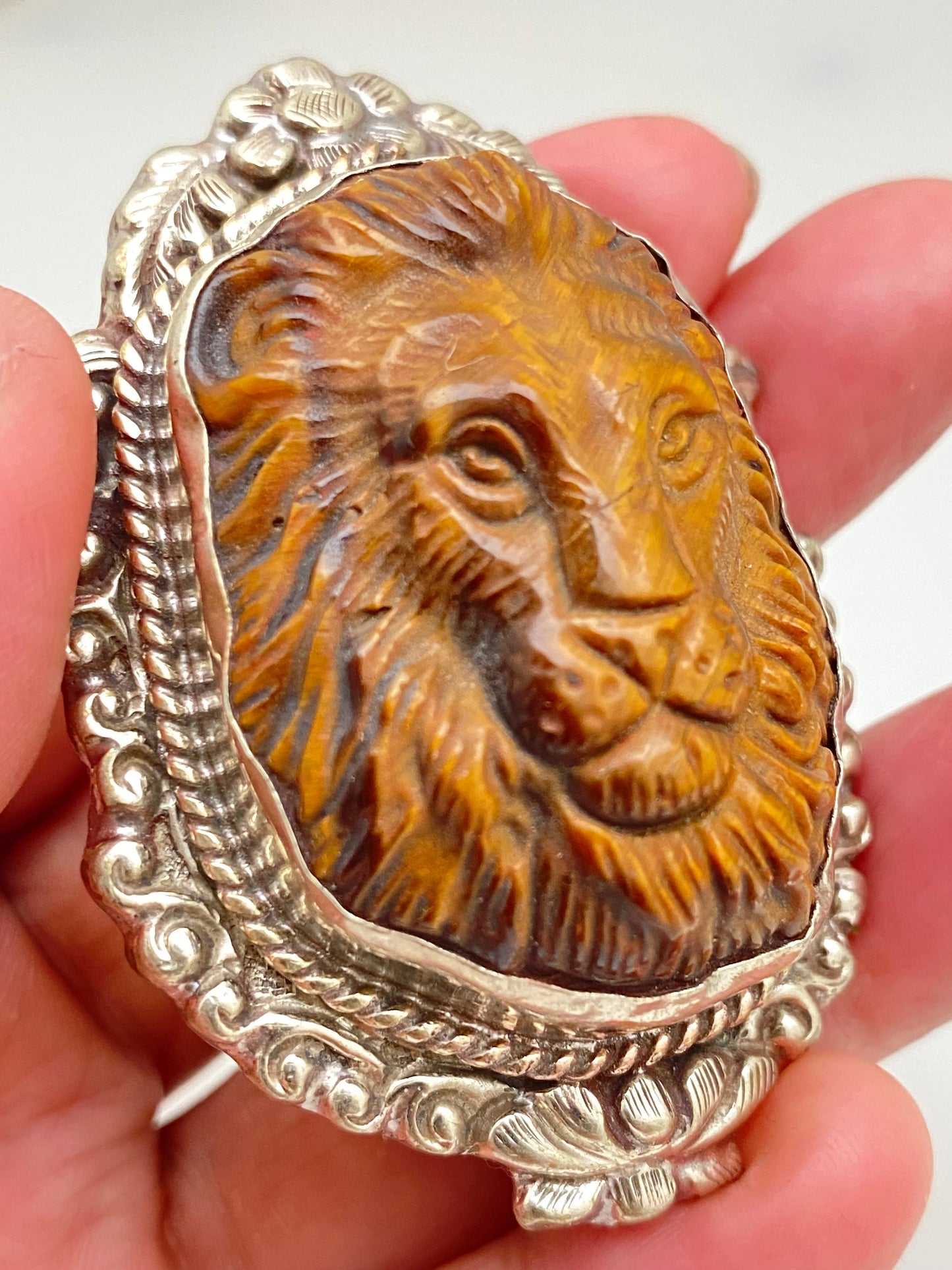 Tiger eye carved Lion pendant,animal pendant, handcrafted,tibetan silver,Himalayan,Nepalese,natural stone