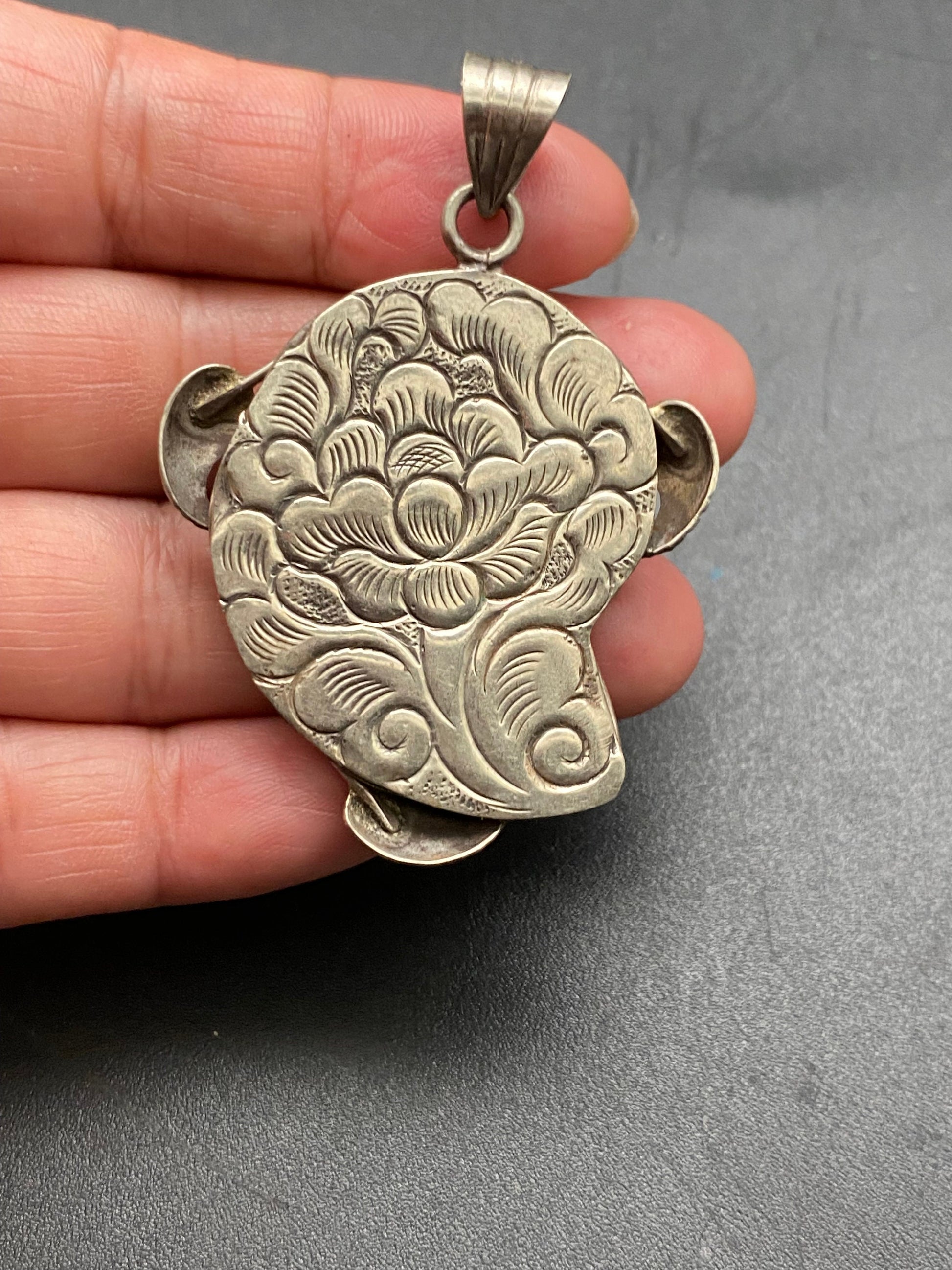 Ammonite pendant, handcrafted, ethnic design,Tibetan silver,Nepalese