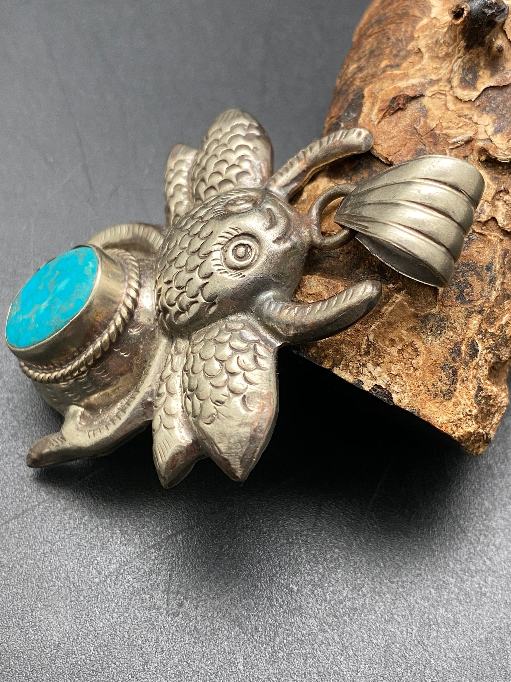 Bug pendant, turquoise,handcrafted,tibetan silver, ethnic design,Nepalese