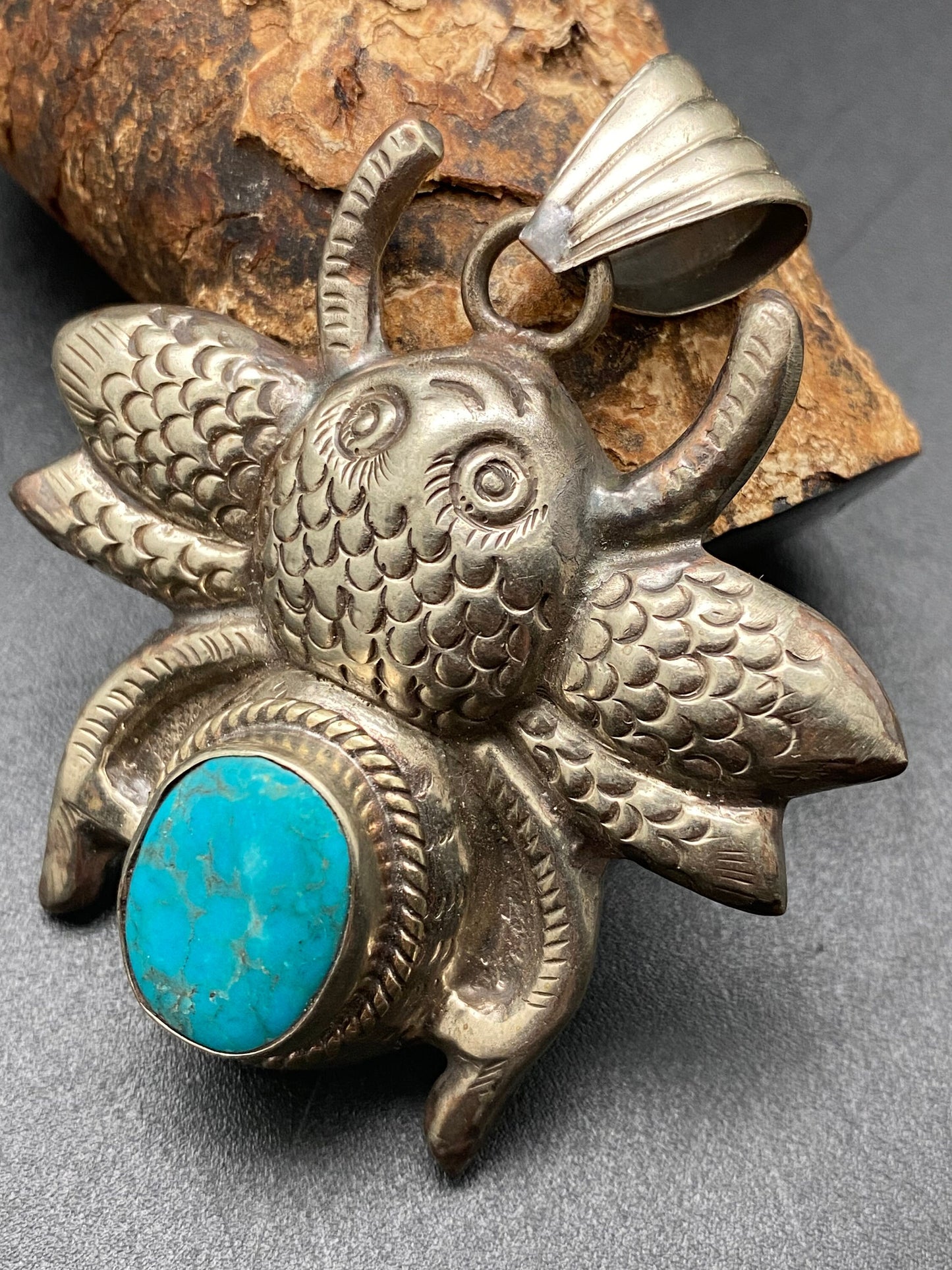 Bug pendant, turquoise,handcrafted,tibetan silver, ethnic design,Nepalese