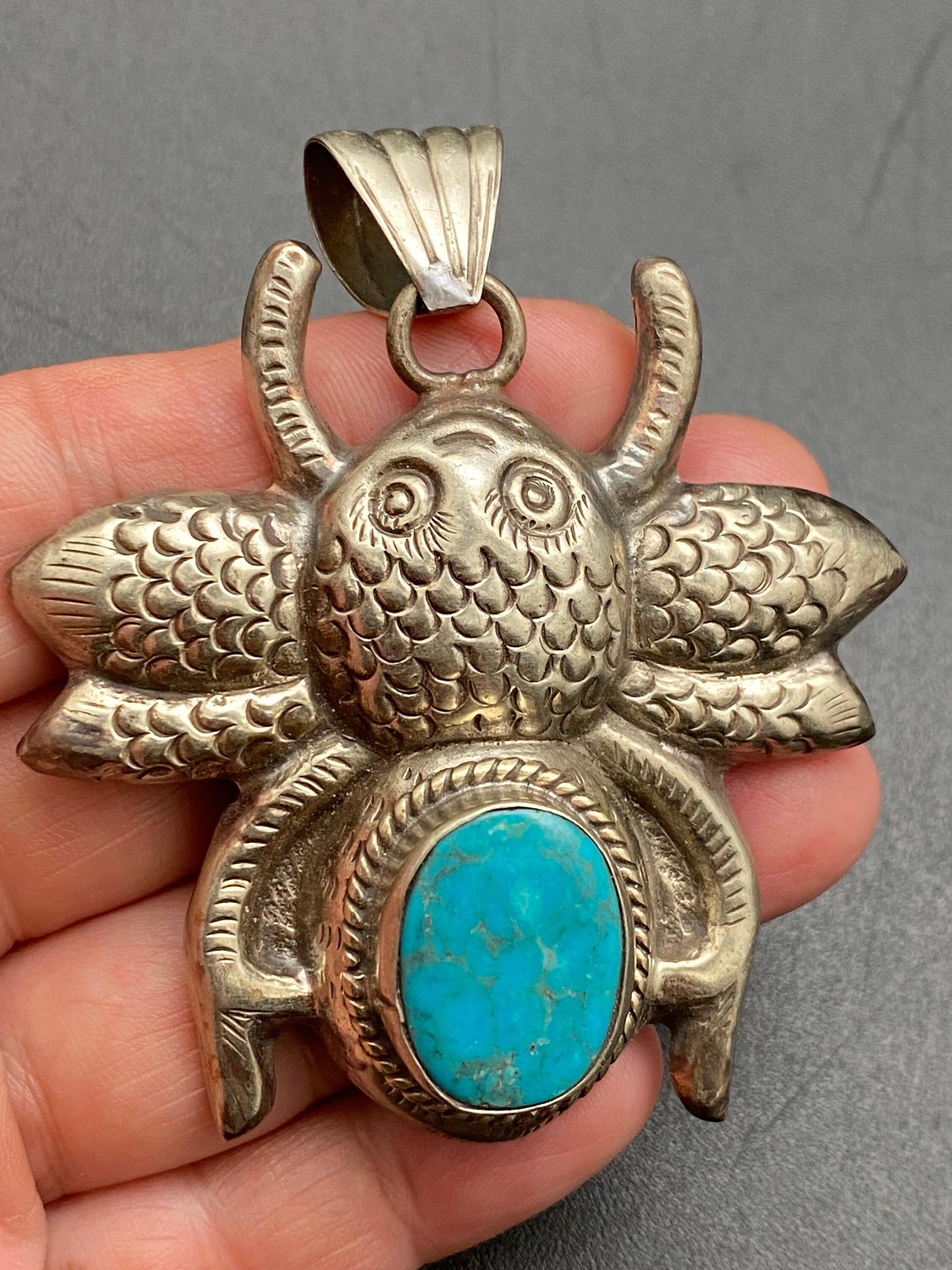 Bug pendant, turquoise,handcrafted,tibetan silver, ethnic design,Nepalese