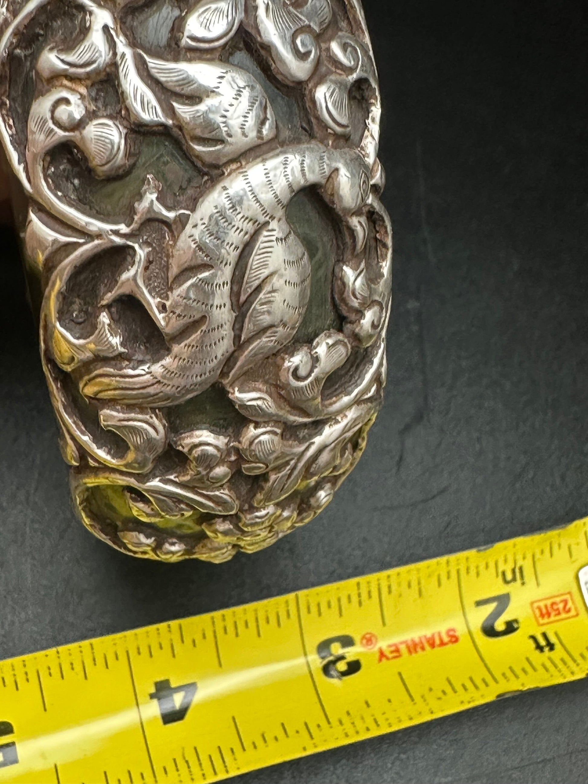 Tibetan bangle, sterling silver, animal design, resine core , master handcrafted tribal ethnic jewelry