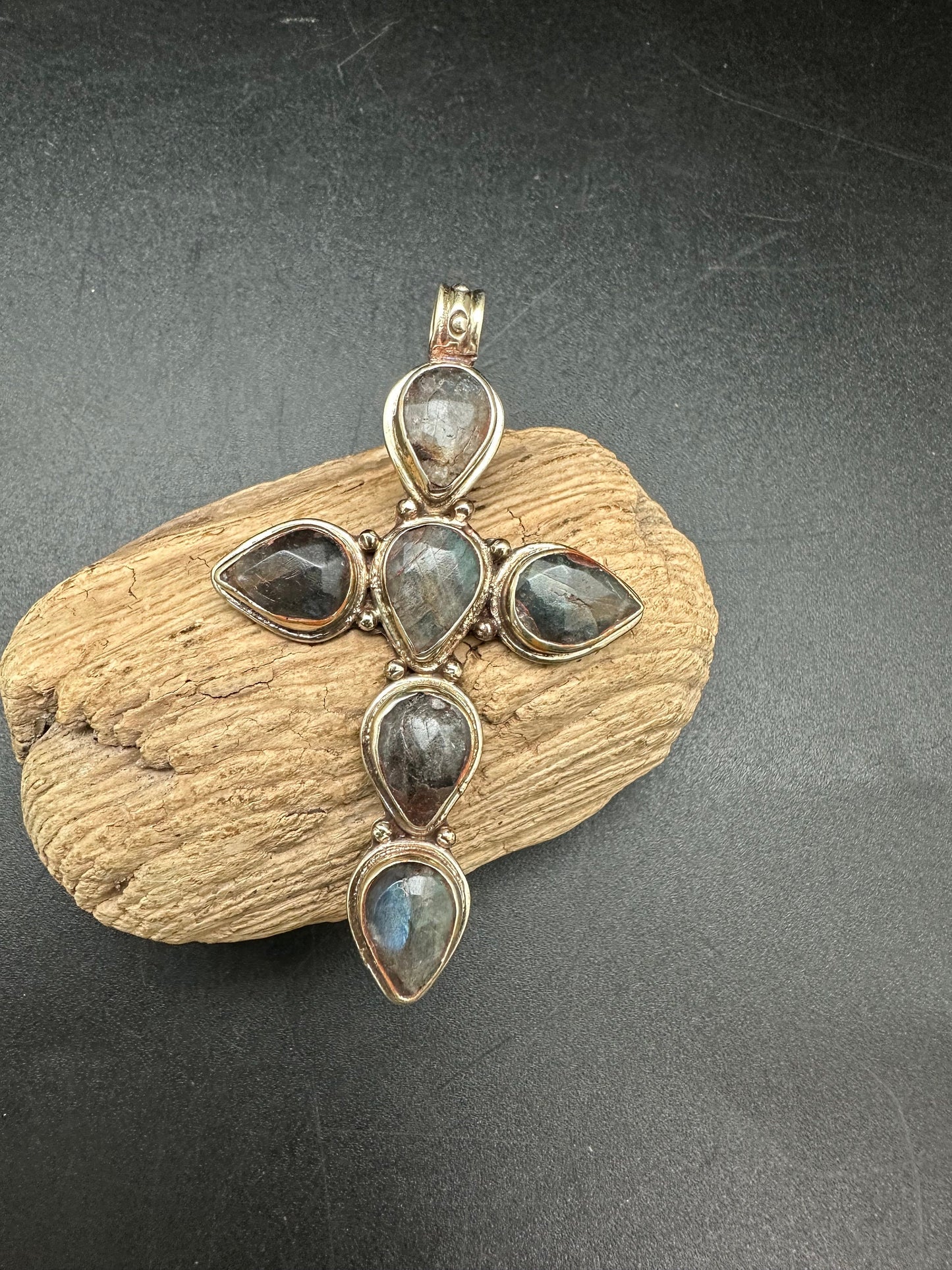 labradorite cross pendant, master handcrafted, Tibetan repousse silver,