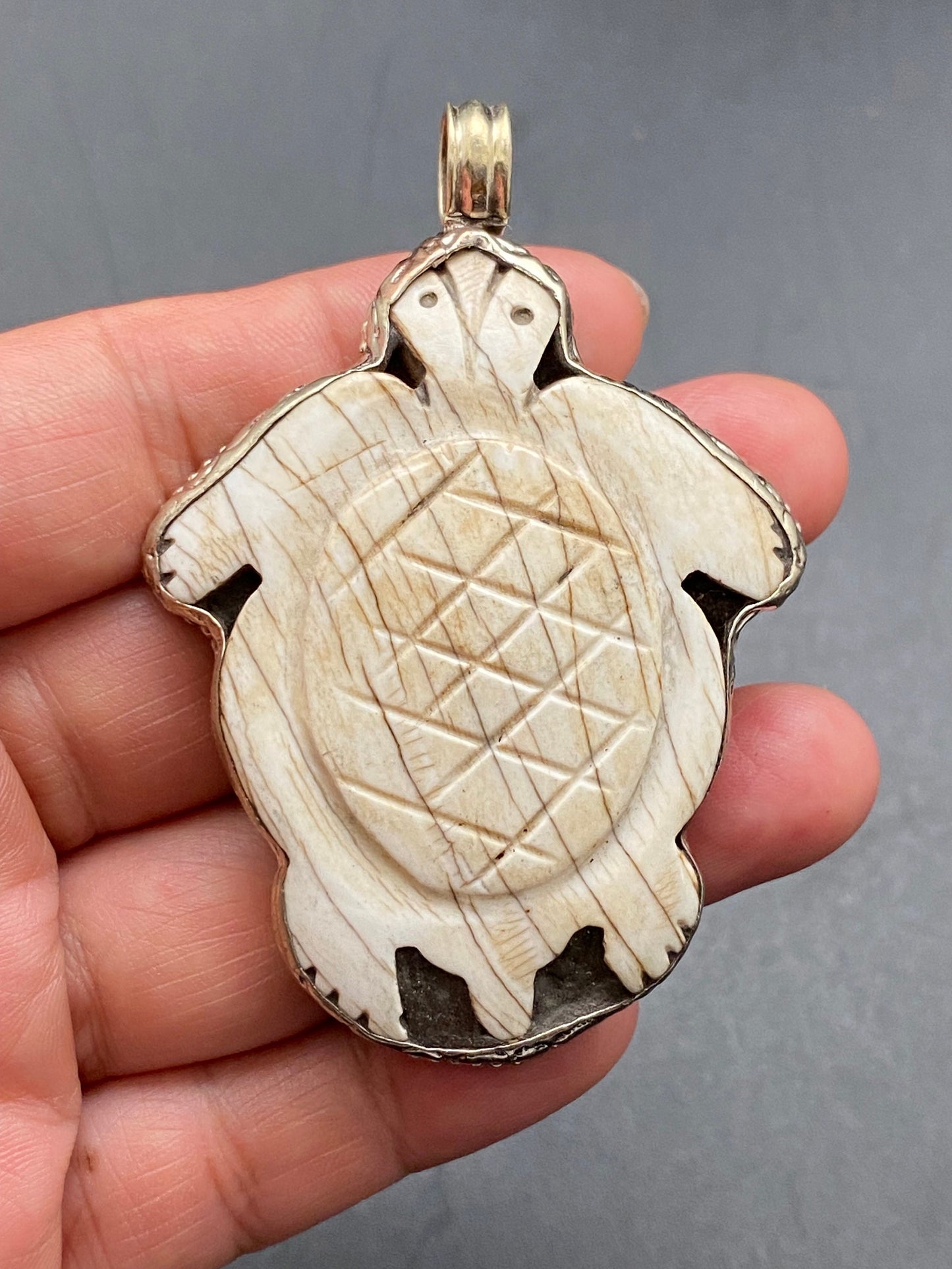 Turtle pendant,Shell carved turtle,handcrafted,Tibetan silver,Nepalese