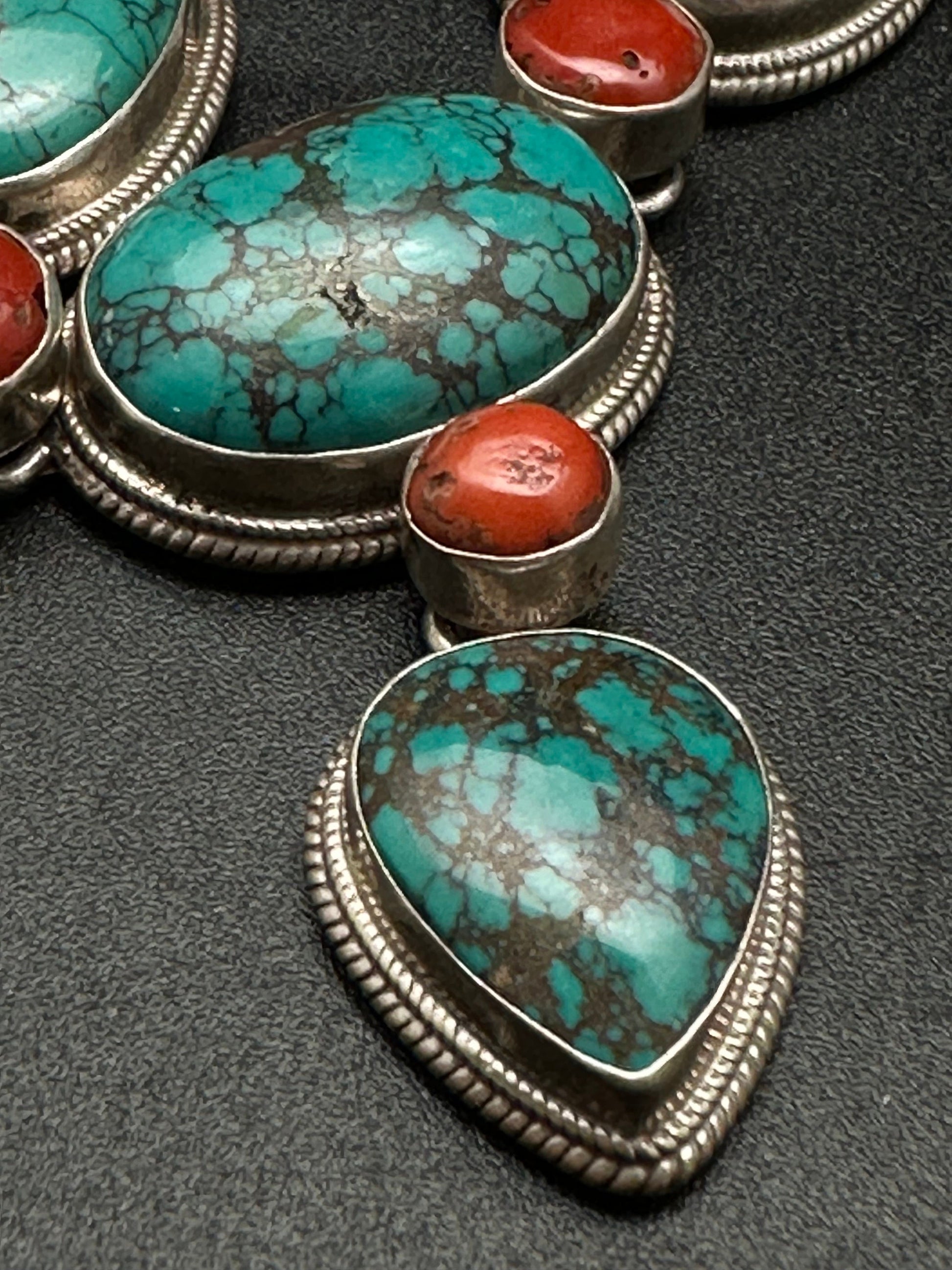Tibetan turquoise necklace, natural turquoise and cot, sterling silver master handcrafted from nepal