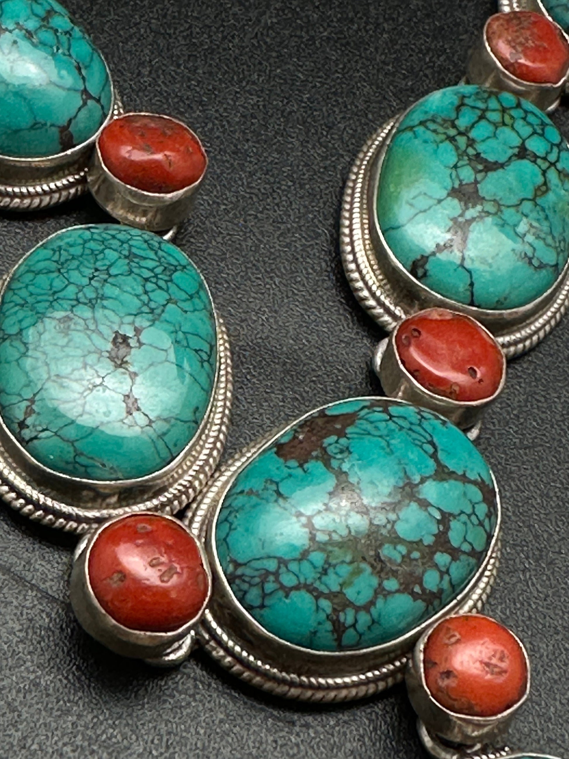 Tibetan turquoise necklace, natural turquoise and cot, sterling silver master handcrafted from nepal