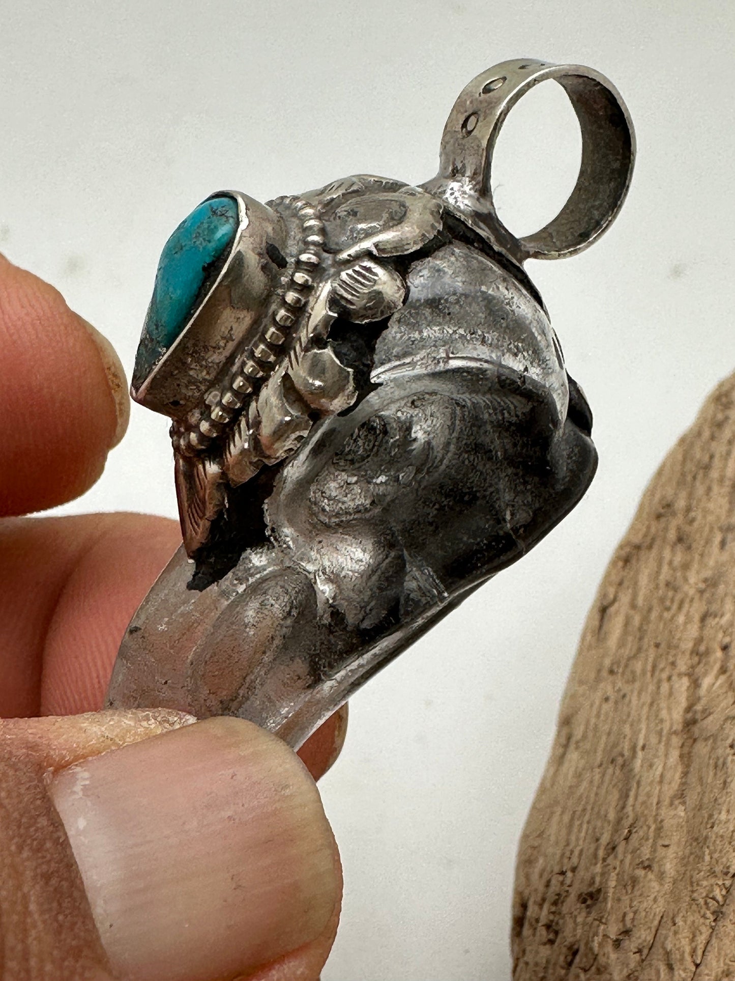 Crystal crow pendant, crow skull , handcrafted quartz crystal, natural turquoise with Tibetan silver
