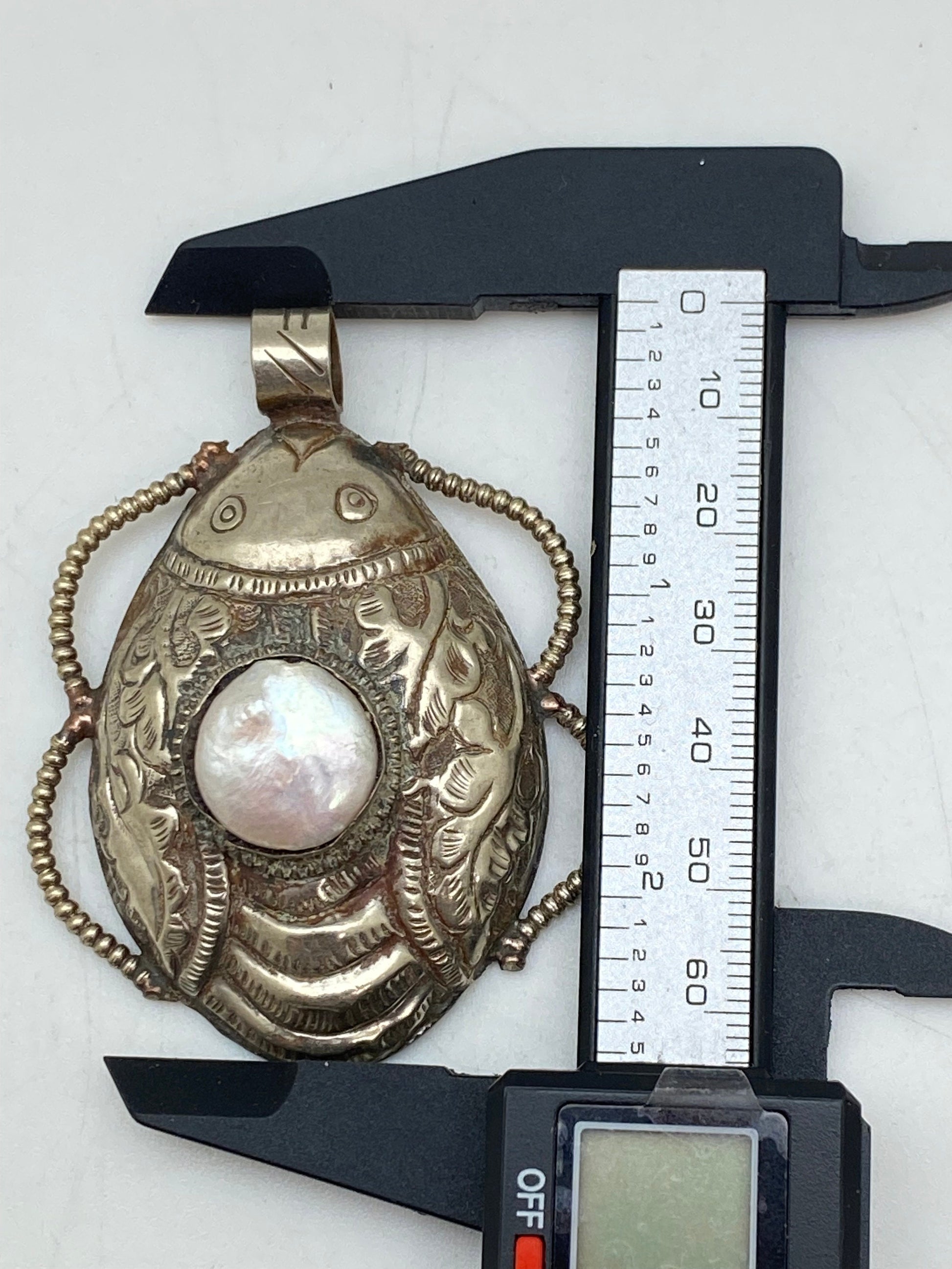 Scarab pendant, pearl, tibetansilver, handcrafted,ethnic design,Himalayan Nepalese