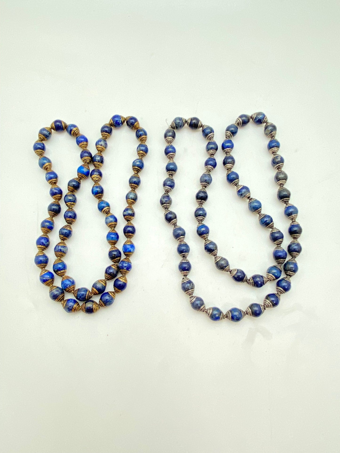 lapis bead mala brass capped, tibetan silver capped, jewelry making beads, handcrafted,tibetan silver,Nepal bead,10mm bead