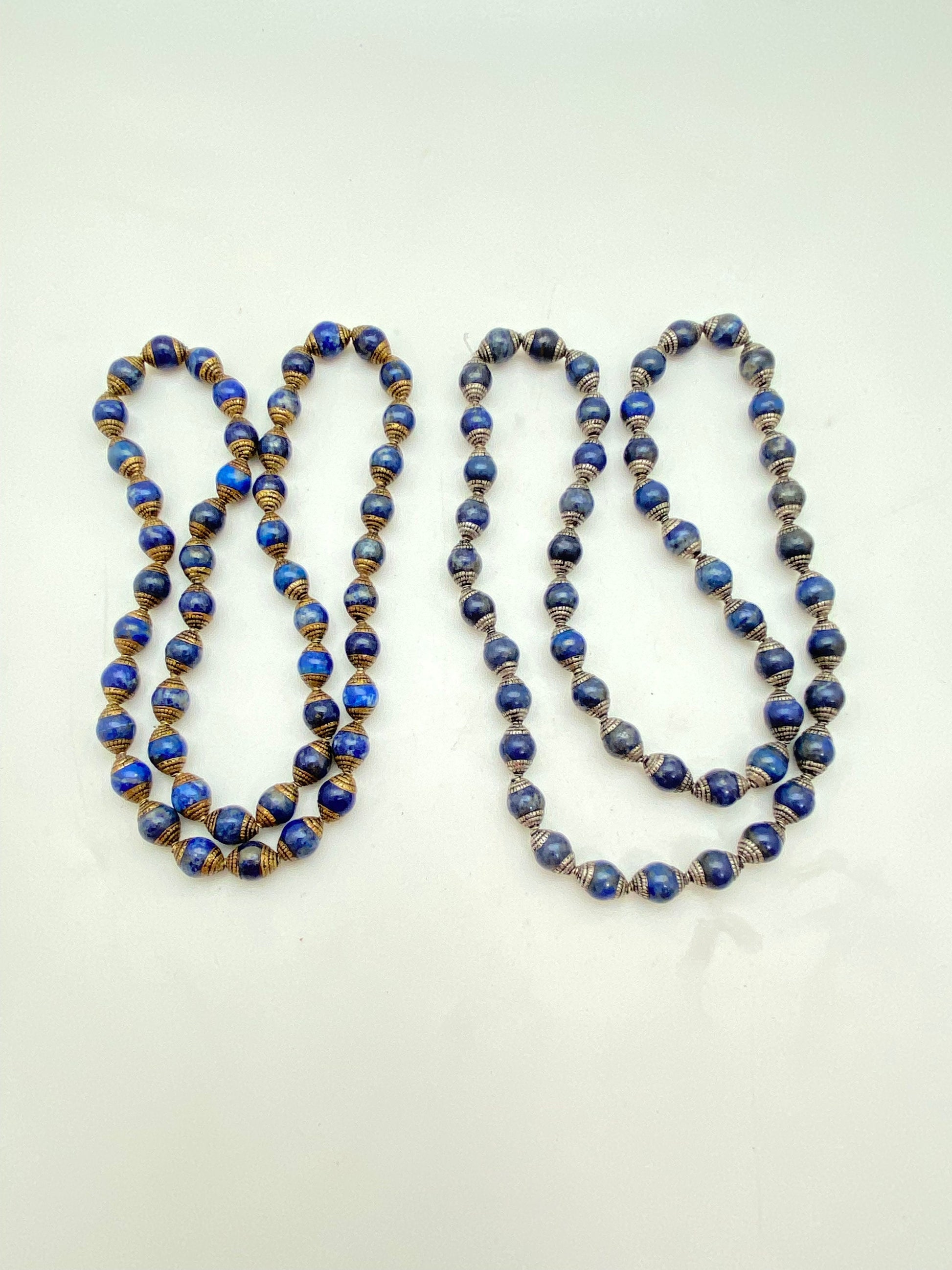 lapis bead mala brass capped, tibetan silver capped, jewelry making beads, handcrafted,tibetan silver,Nepal bead,10mm bead