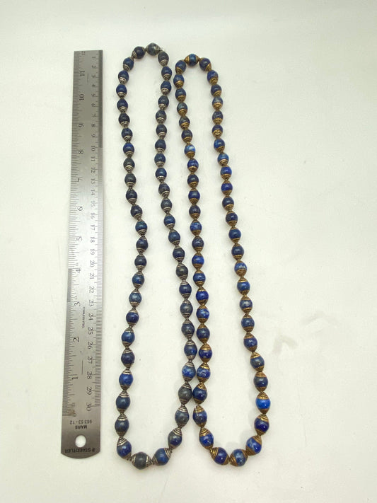 lapis bead mala brass capped, tibetan silver capped, jewelry making beads, handcrafted,tibetan silver,Nepal bead,10mm bead