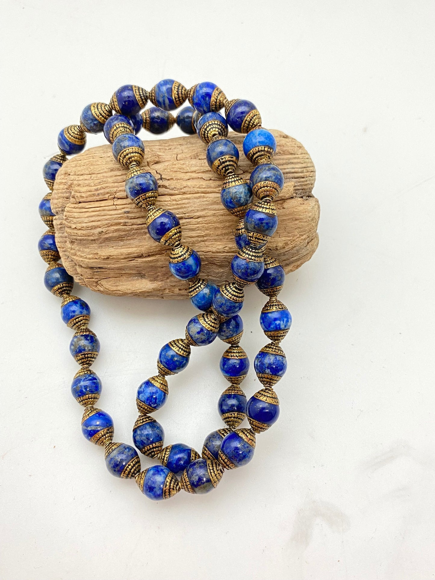 lapis bead mala brass capped, tibetan silver capped, jewelry making beads, handcrafted,tibetan silver,Nepal bead,10mm bead