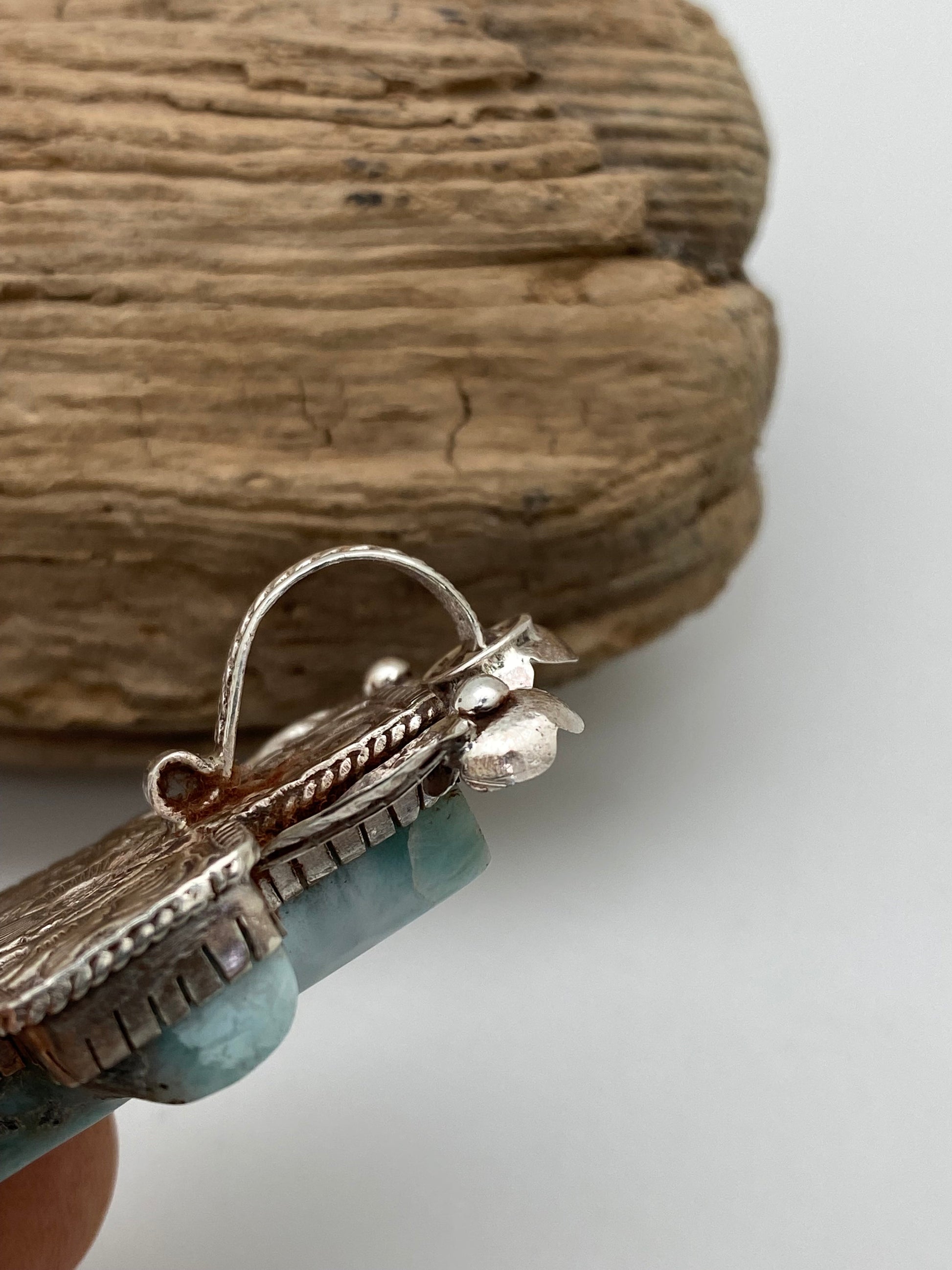 larimar cross pendant, sterling silver, master handcrafted