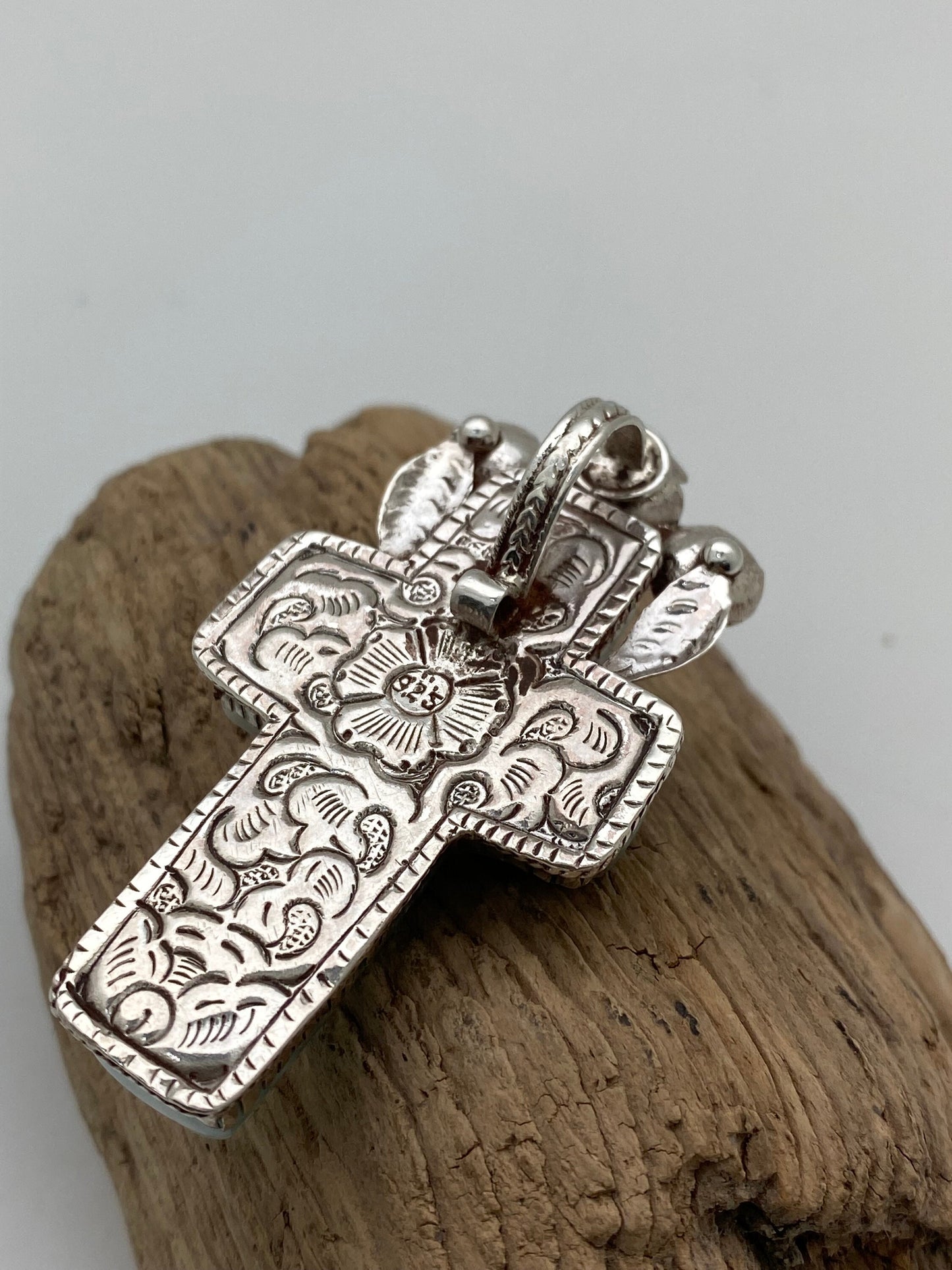 larimar cross pendant, sterling silver, master handcrafted