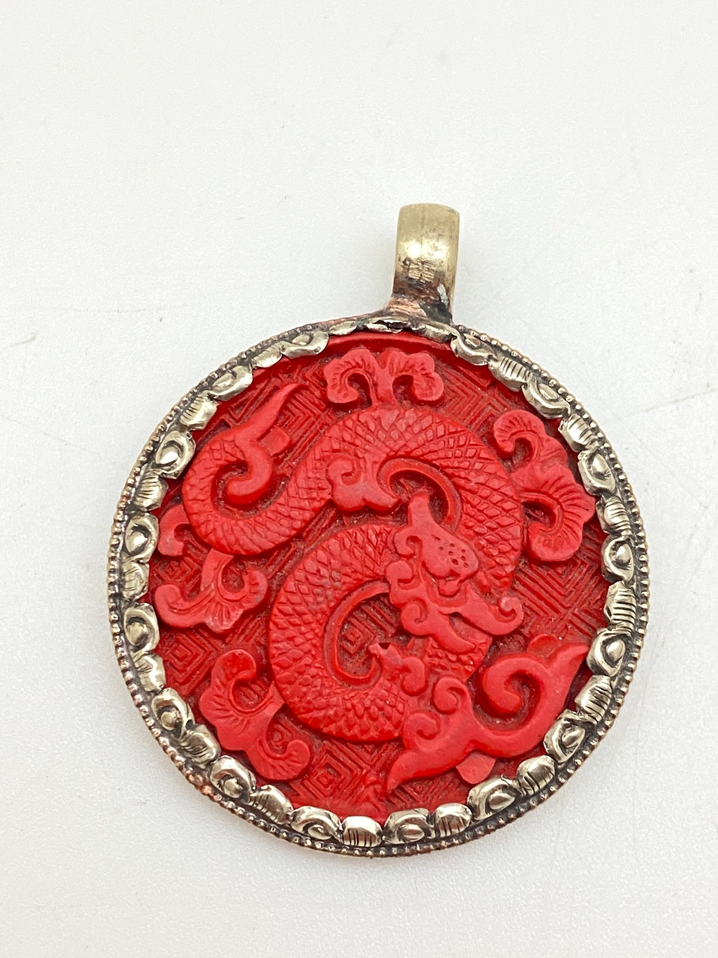 Cinnabar dragon pendant, handcrafted ,Tibetansilver,handcrafted,tibetan design,Himalayan,Nepalese
