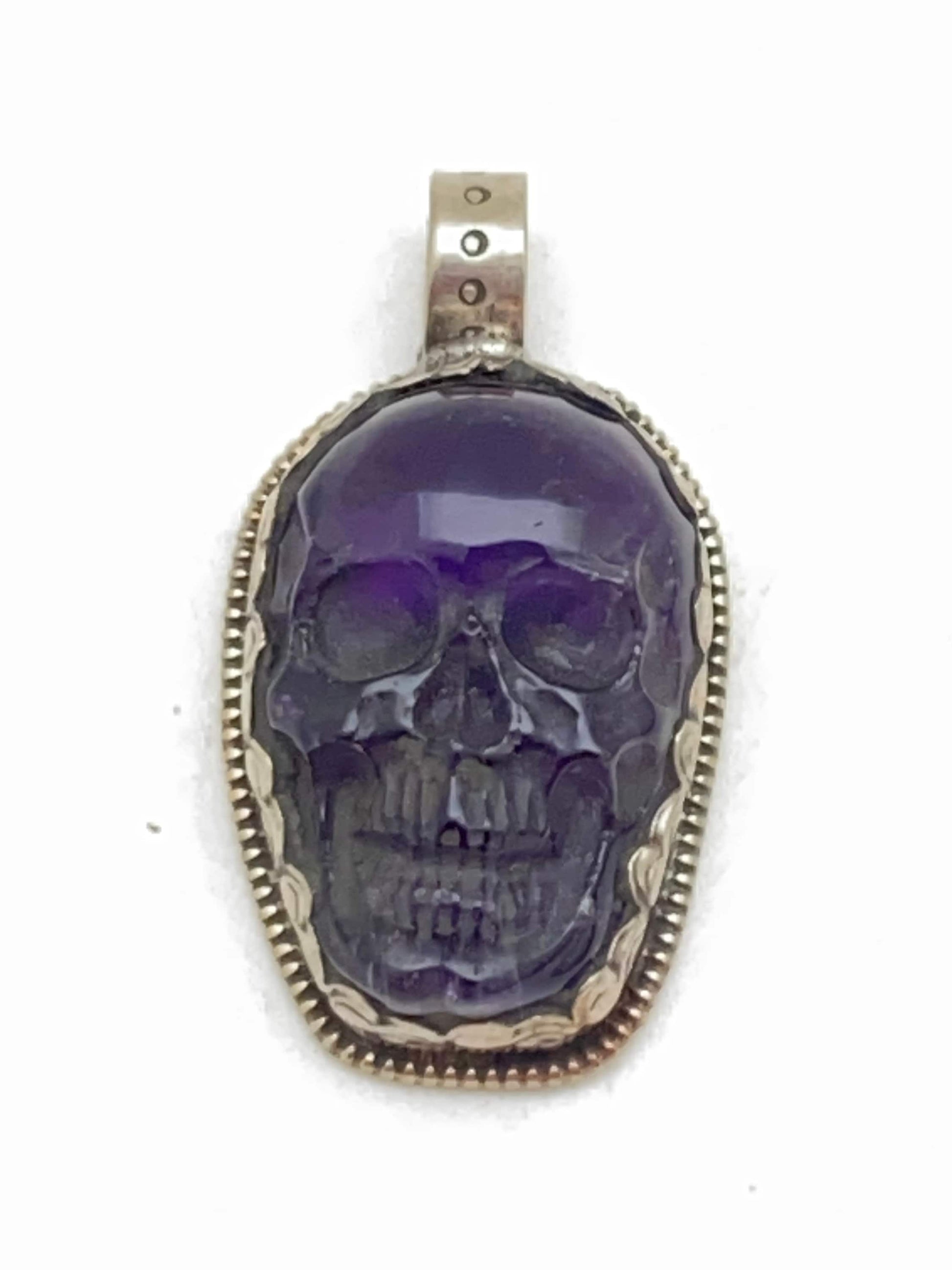 Amethyst carved skull pendant, handcrafted, hand carved,Tibetan silver,Himalayan, Nepalese