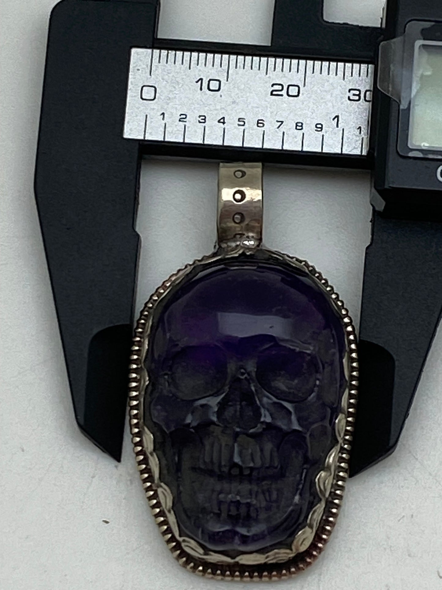 Amethyst carved skull pendant, handcrafted, hand carved,Tibetan silver,Himalayan, Nepalese