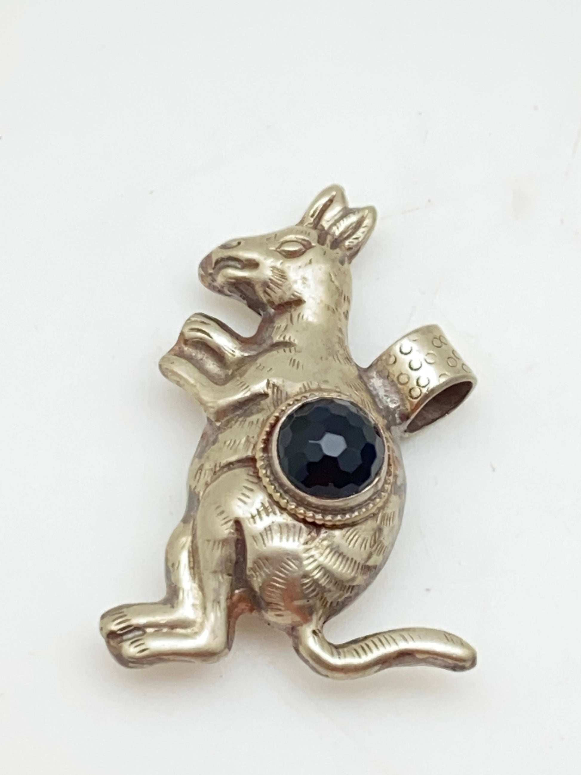 Kangaroo pendant, black onyx, hand crafted, tibetan silver ,ethnic style, tibetan design, Himalayan, Nepalese
