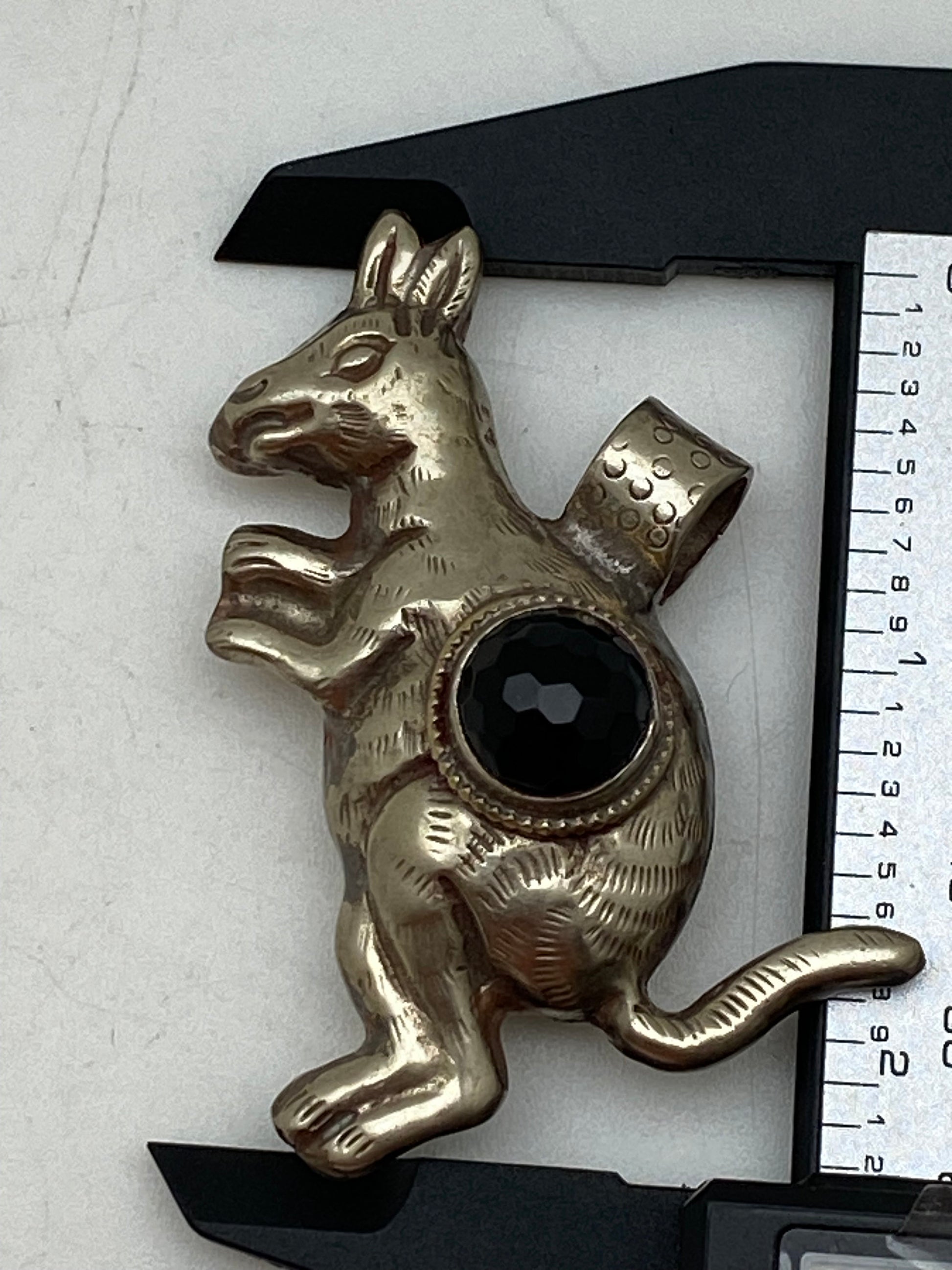 Kangaroo pendant, black onyx, hand crafted, tibetan silver ,ethnic style, tibetan design, Himalayan, Nepalese