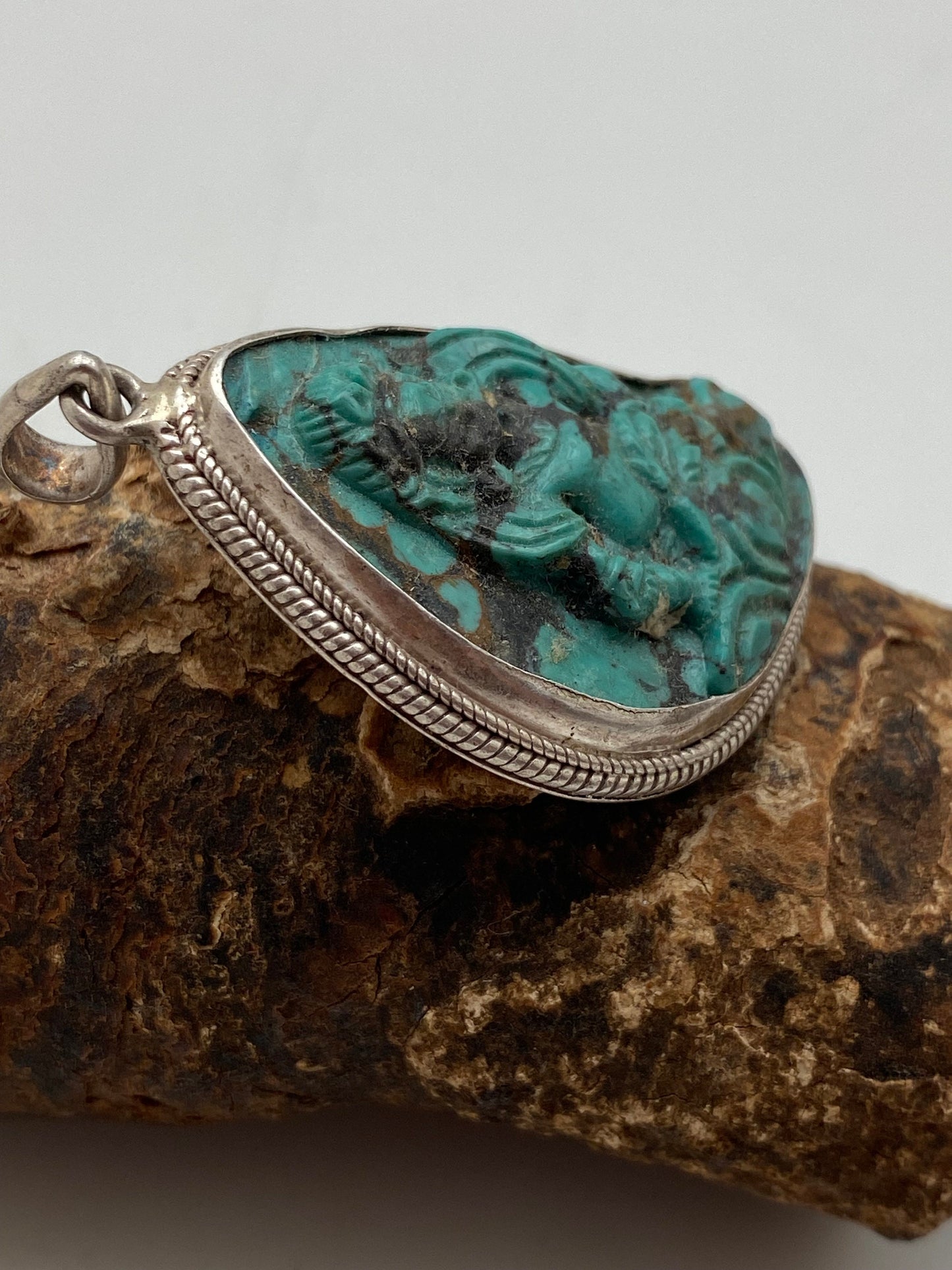 Handcrafted Turquoise Zambala Pendant: Sterling Silver Tibetan Amulet