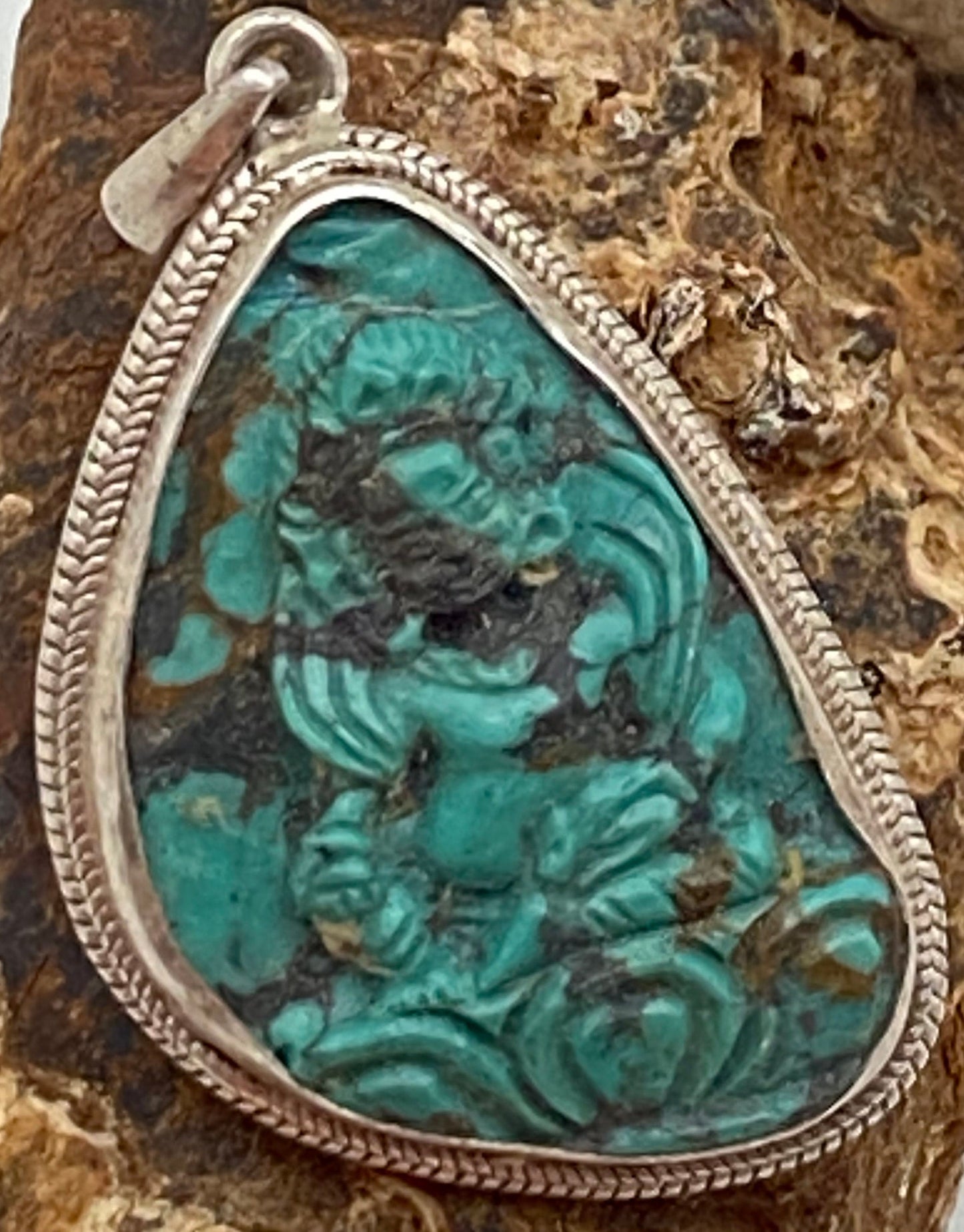 Handcrafted Turquoise Zambala Pendant: Sterling Silver Tibetan Amulet