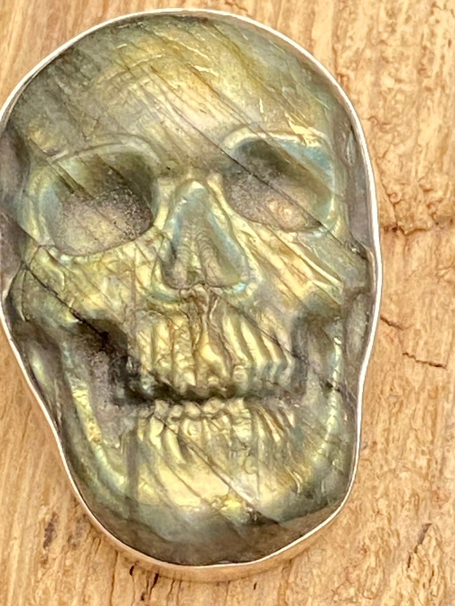 labradorite carved skull pendant, handcrafted,sterling silver, ethnic design,Nepalese
