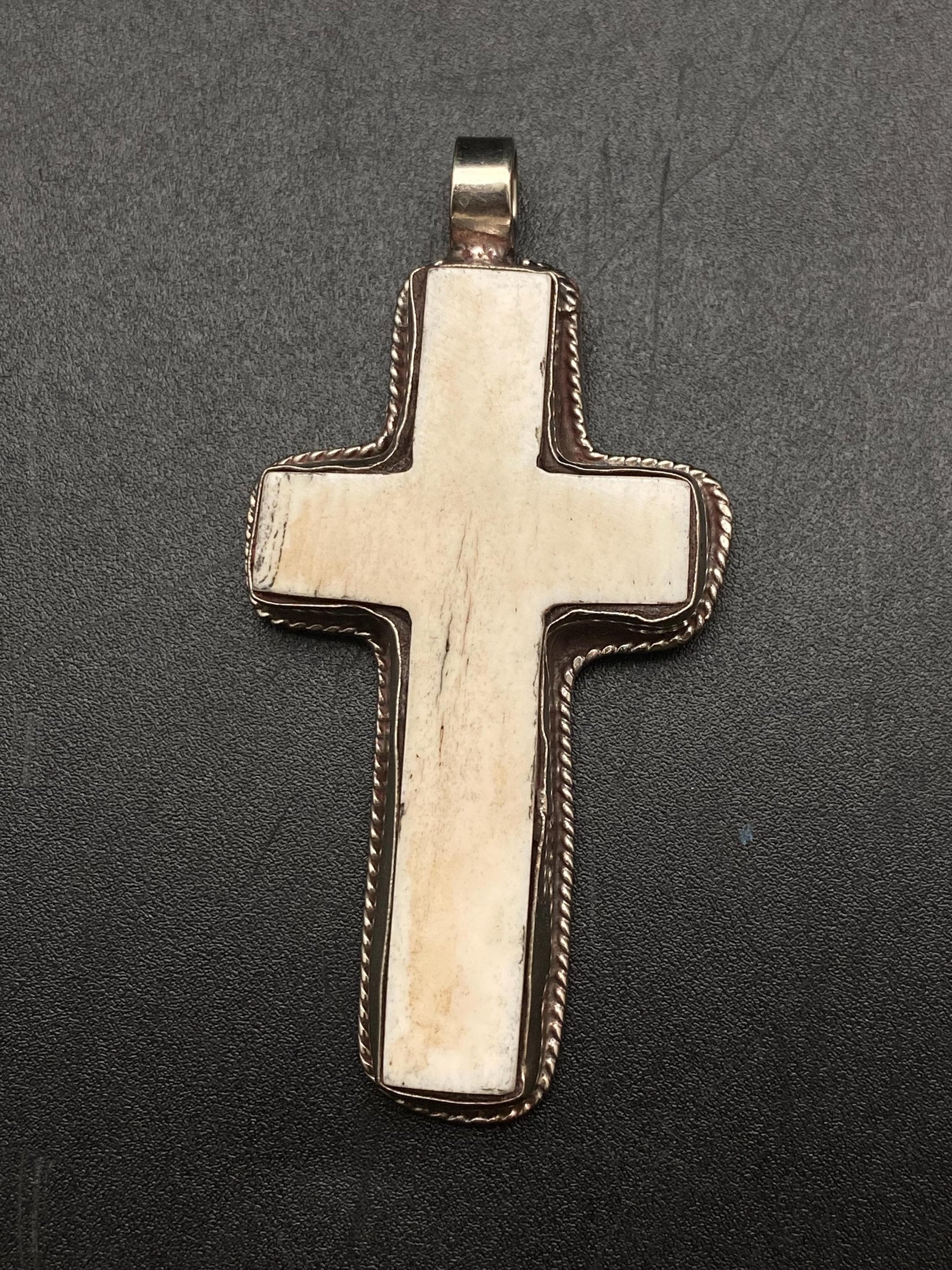 Bone carved cross pendant,handcrafted,Tibetan silver,Nepalese