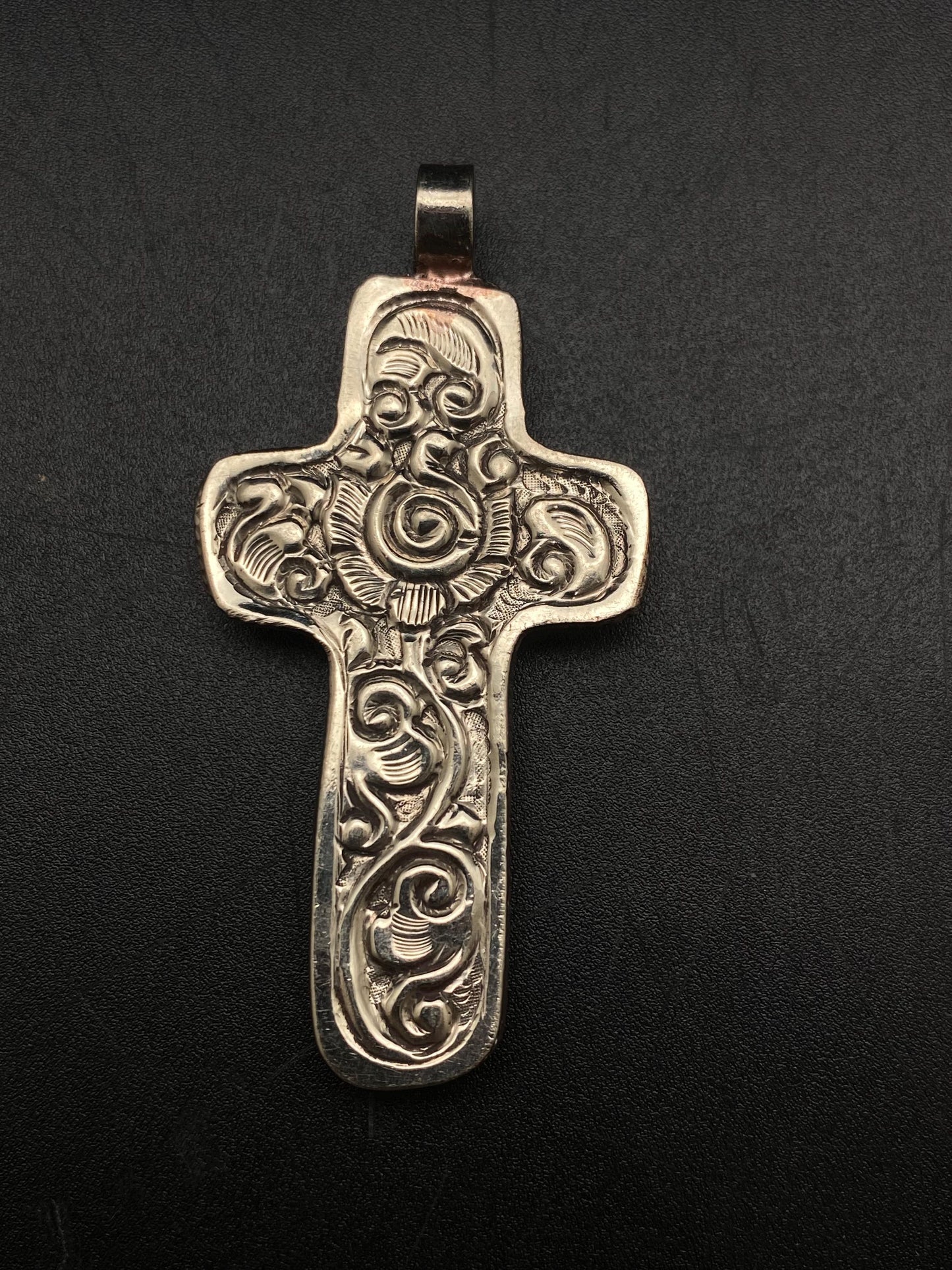 Bone carved cross pendant,handcrafted,Tibetan silver,Nepalese