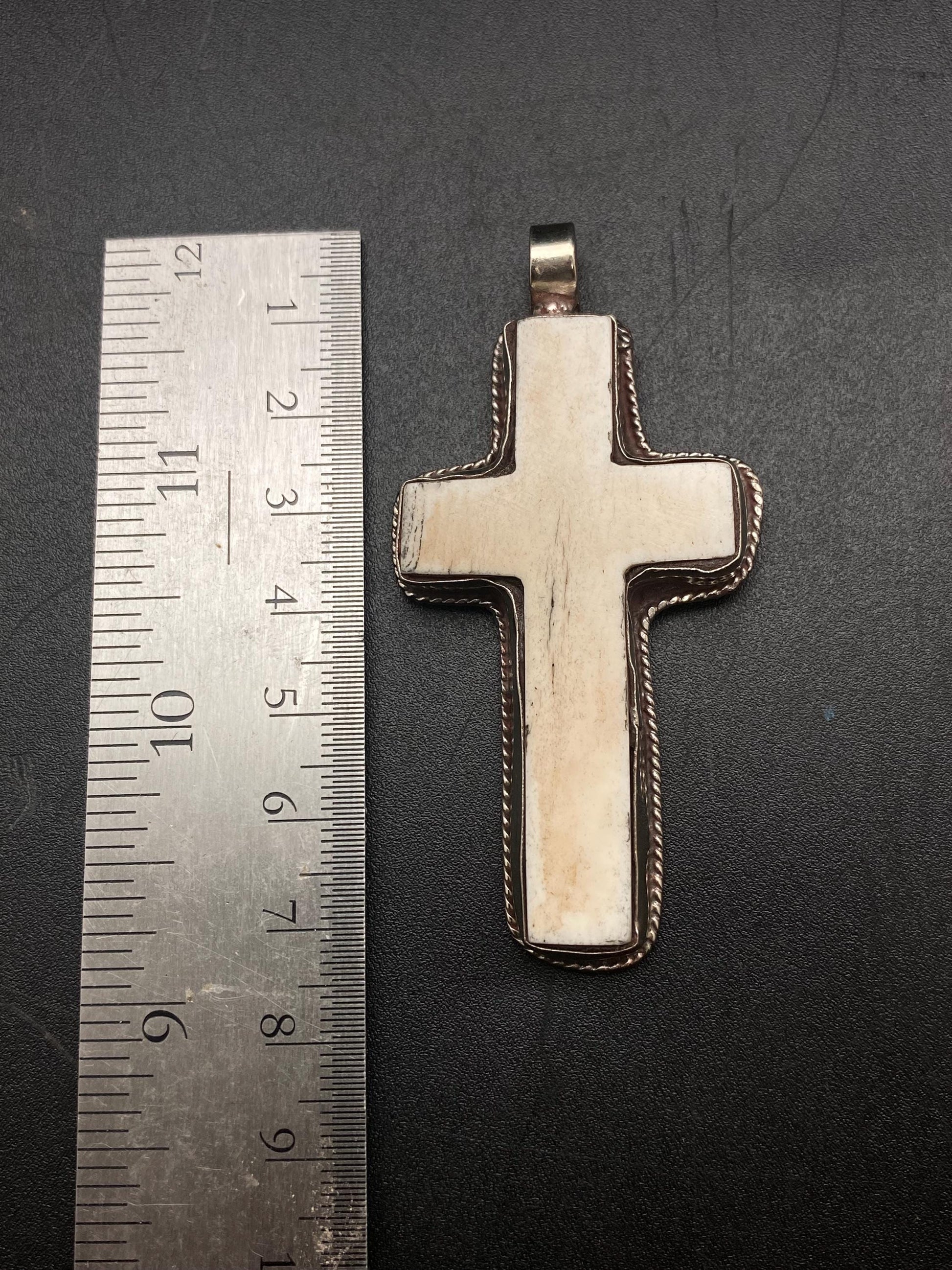 Bone carved cross pendant,handcrafted,Tibetan silver,Nepalese