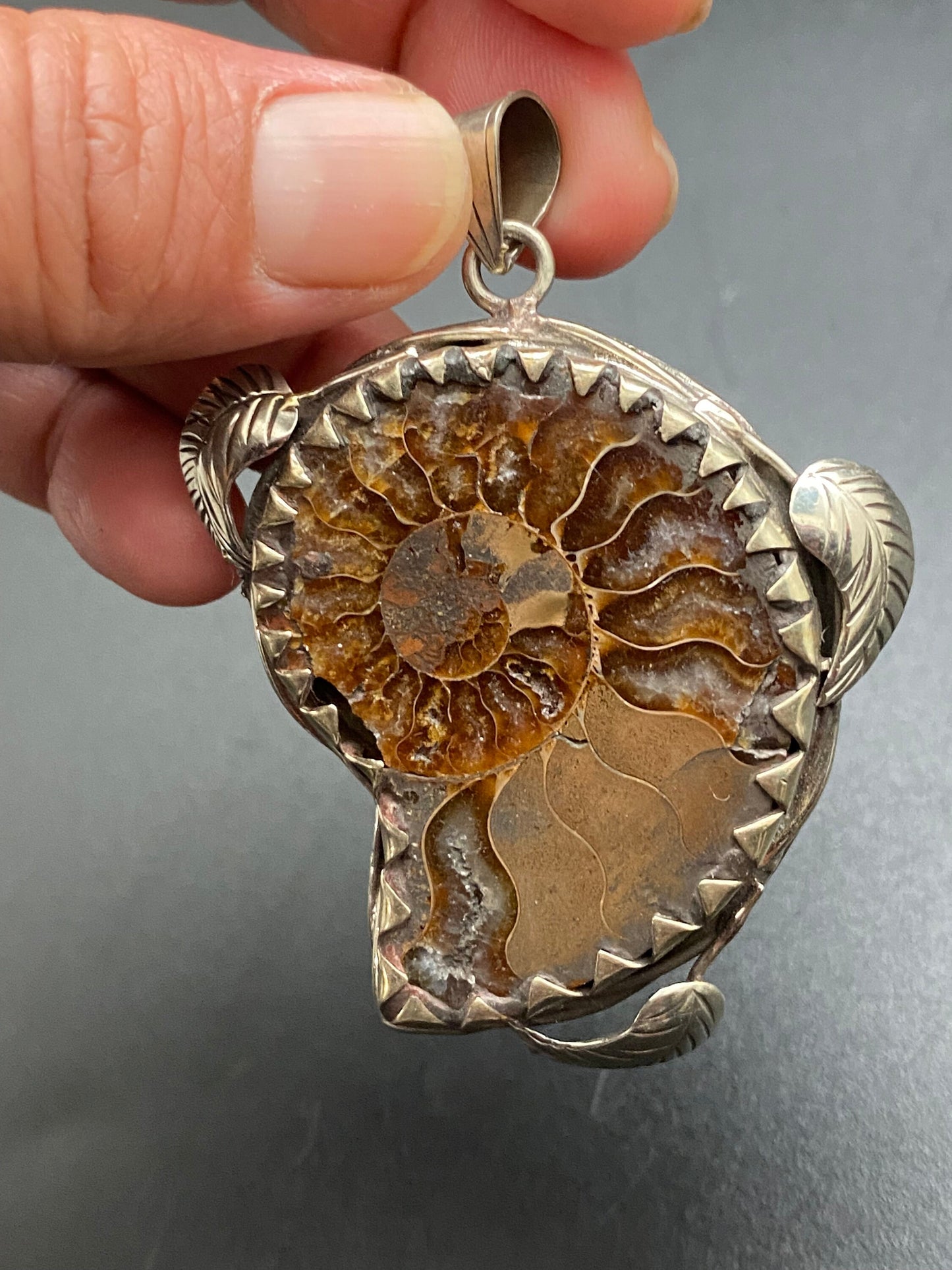 Ammonite pendant, handcrafted, ethnic design,Tibetan silver,Nepalese